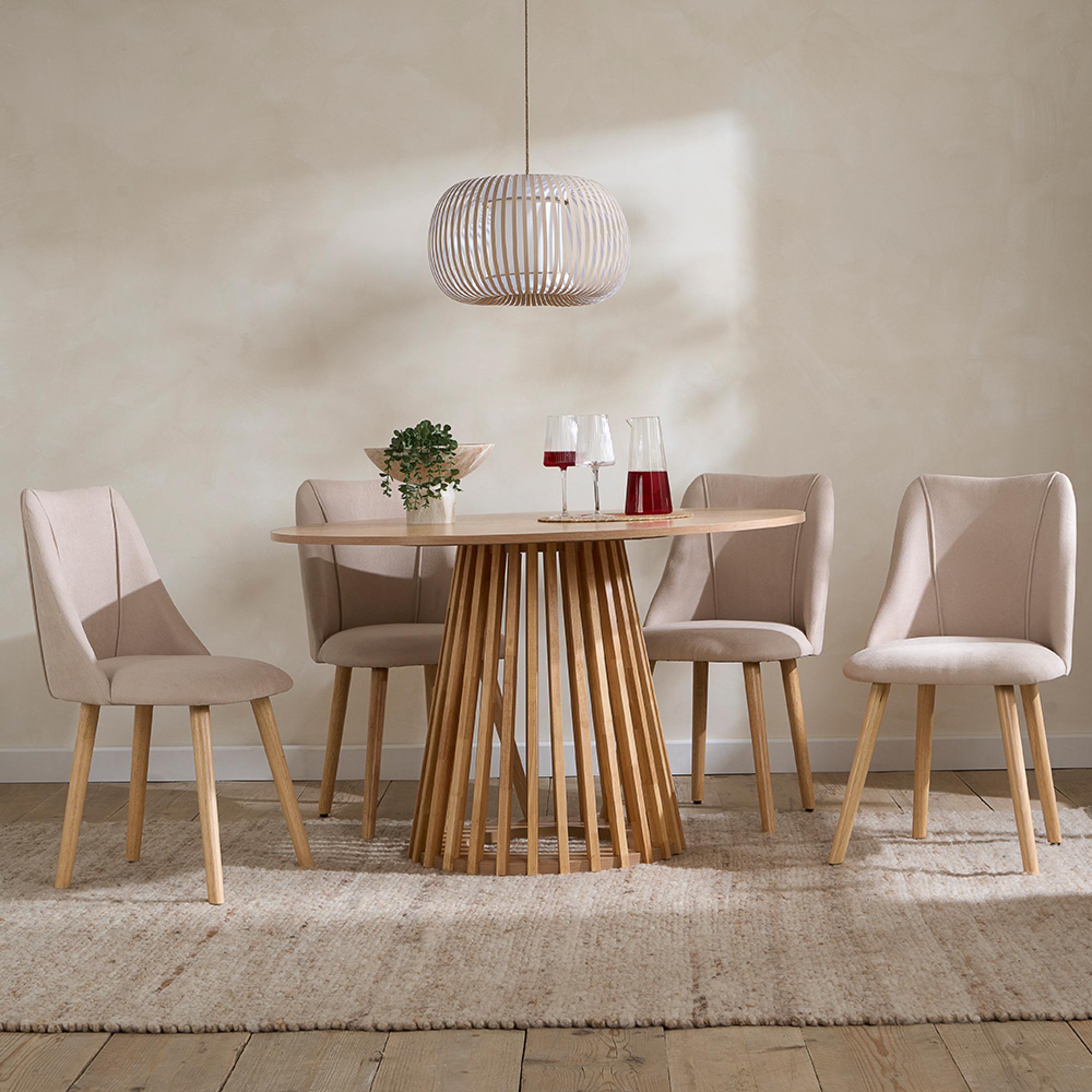 Kylo Oak Dining Set - 120cm - 4 Seater - Round - Slatted Base - 4 Fabric Chair