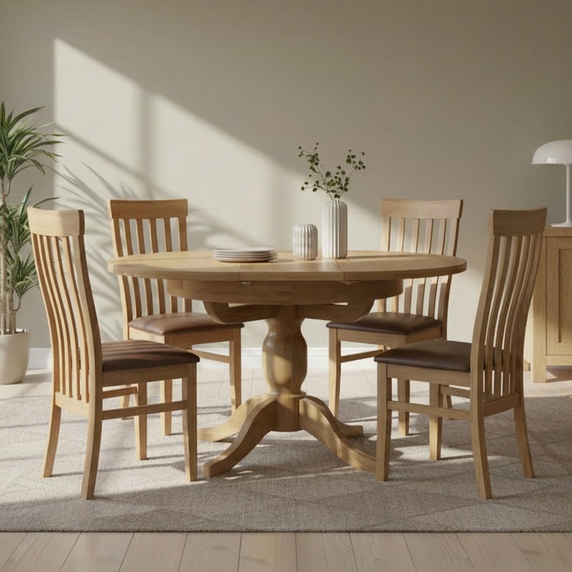 Appleby Extending Dining Set - 2-4 Seater - 100cm-140cm - Oak - with 4 Toulouse Chairs - Black Faux Leather Seat Pad