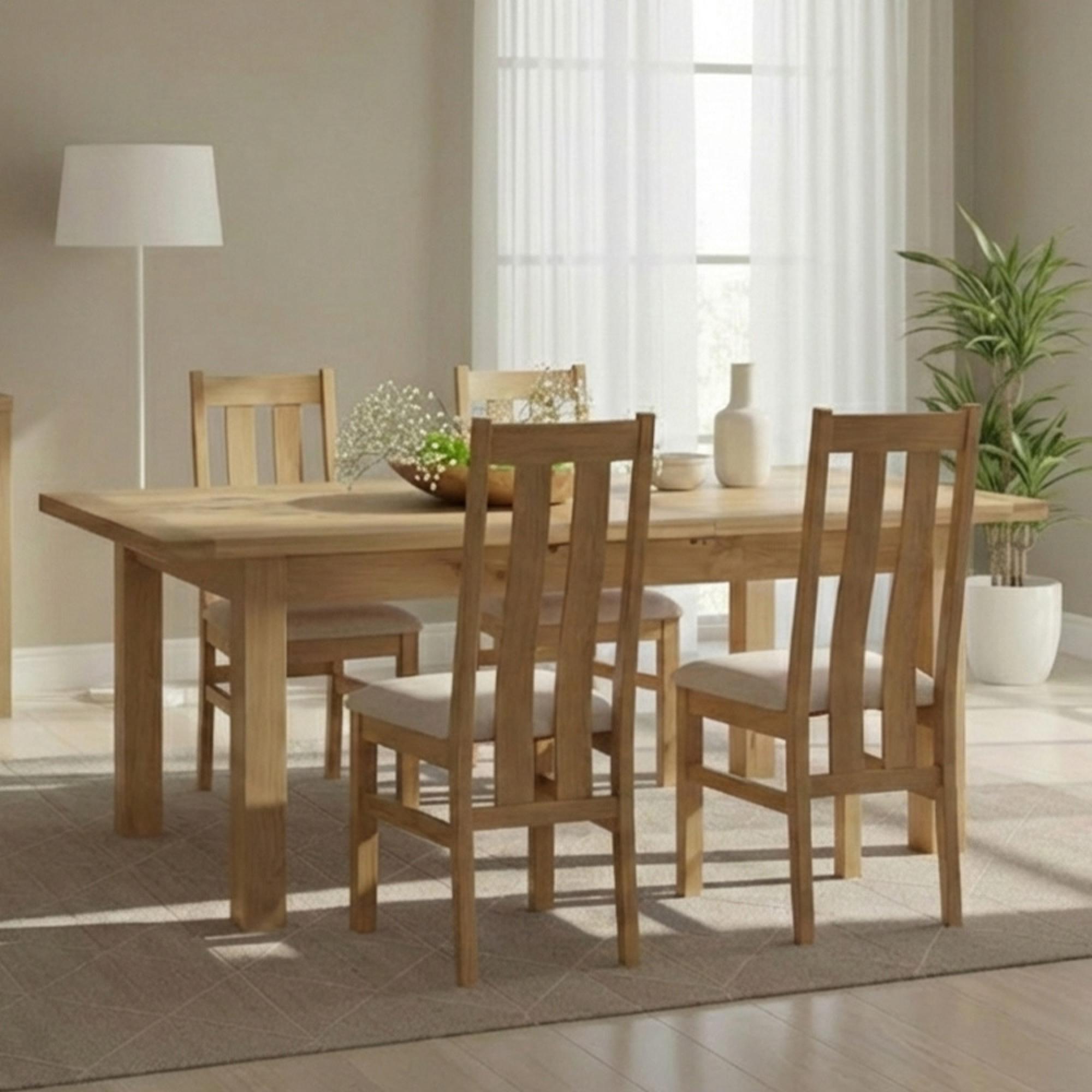 Appleby Extending Dining Set - 4 Seater - 120cm-153cm - Oak - with 4 Arizona Slatted Chairs - Beige Fabric Seat Pad