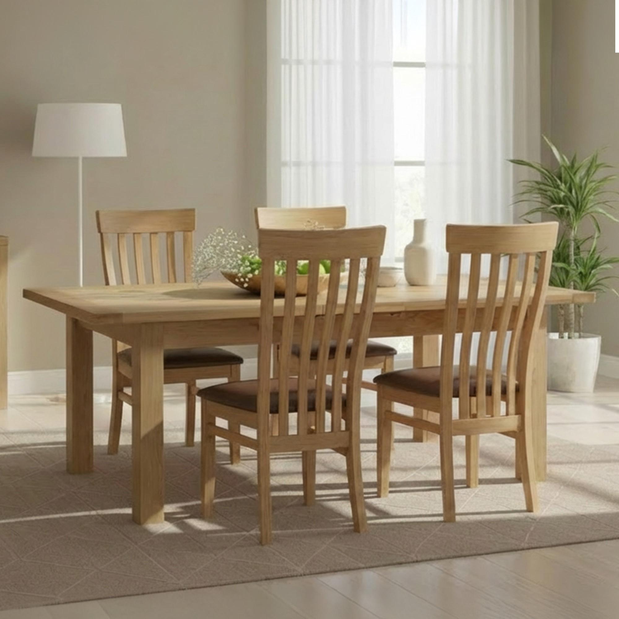 Appleby Extending Dining Set - 4 Seater - 120cm-153cm - Oak - with 4 Toulouse Chairs - Black Faux Leather Seat Pad