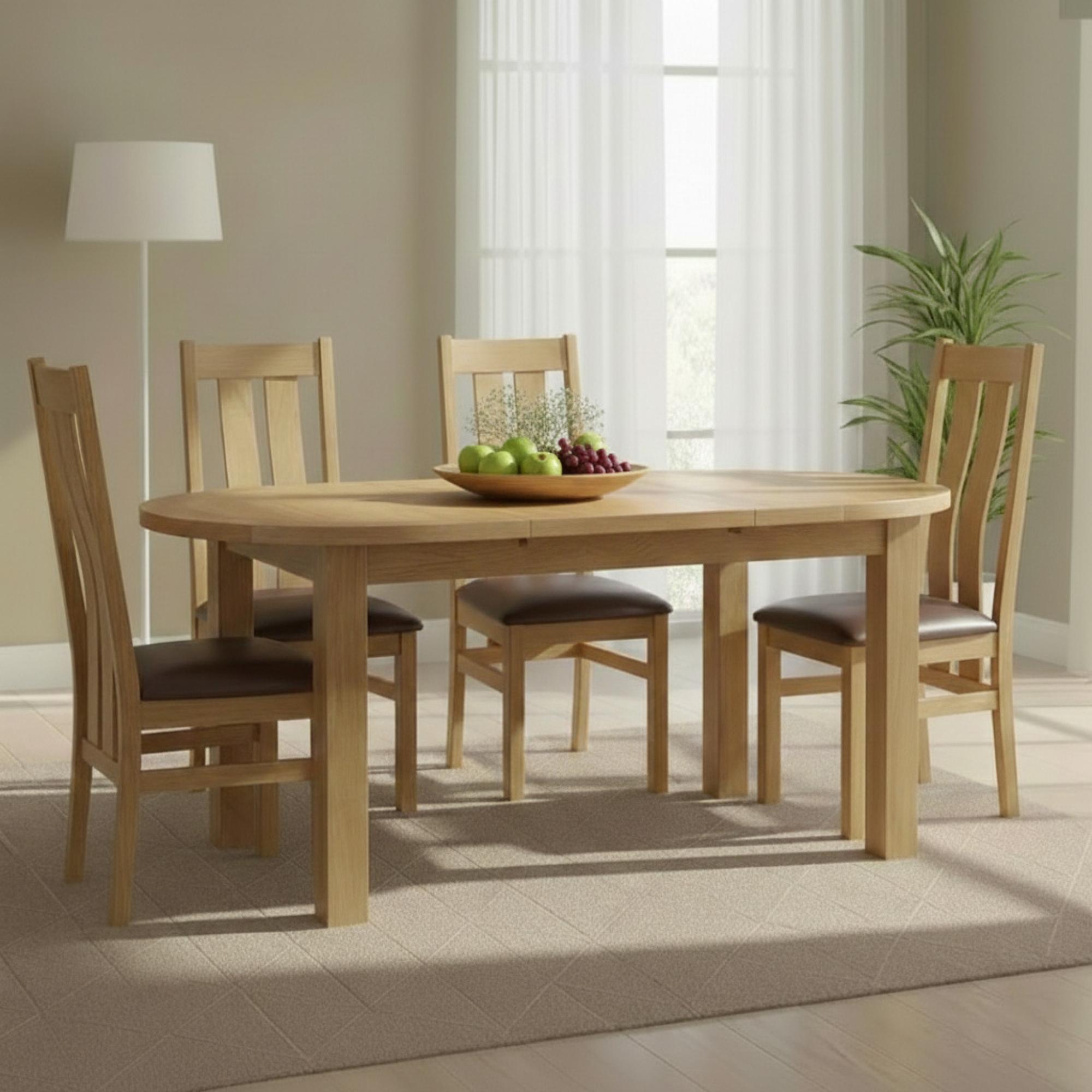 Appleby Extending Dining Set - 4-6 Seater - 130cm-170cm - Oak - with 4 Arizona Slatted Chairs - Black Faux Leather Seat Pad