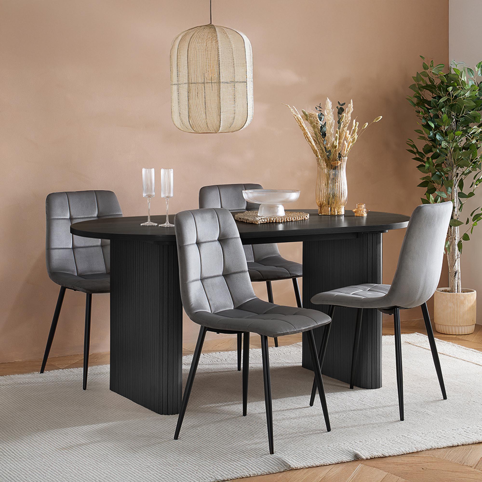 Axel Oval Dining Set - 6 Seater - 160cm - with 4 Chairs - Black Fluted