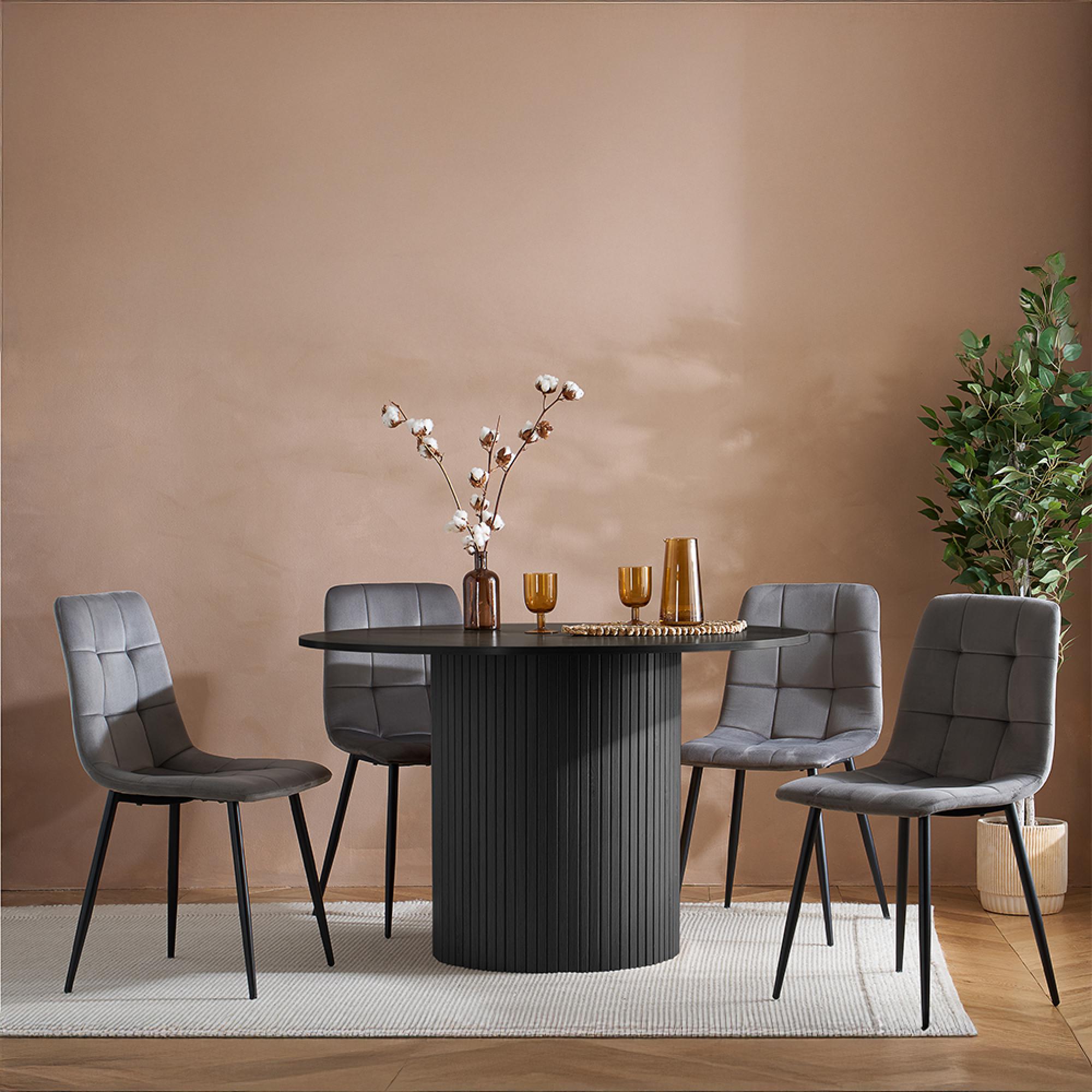 Axel Round Dining Set - 4 Seater - 120cm - with 4 Chairs - Black Fluted