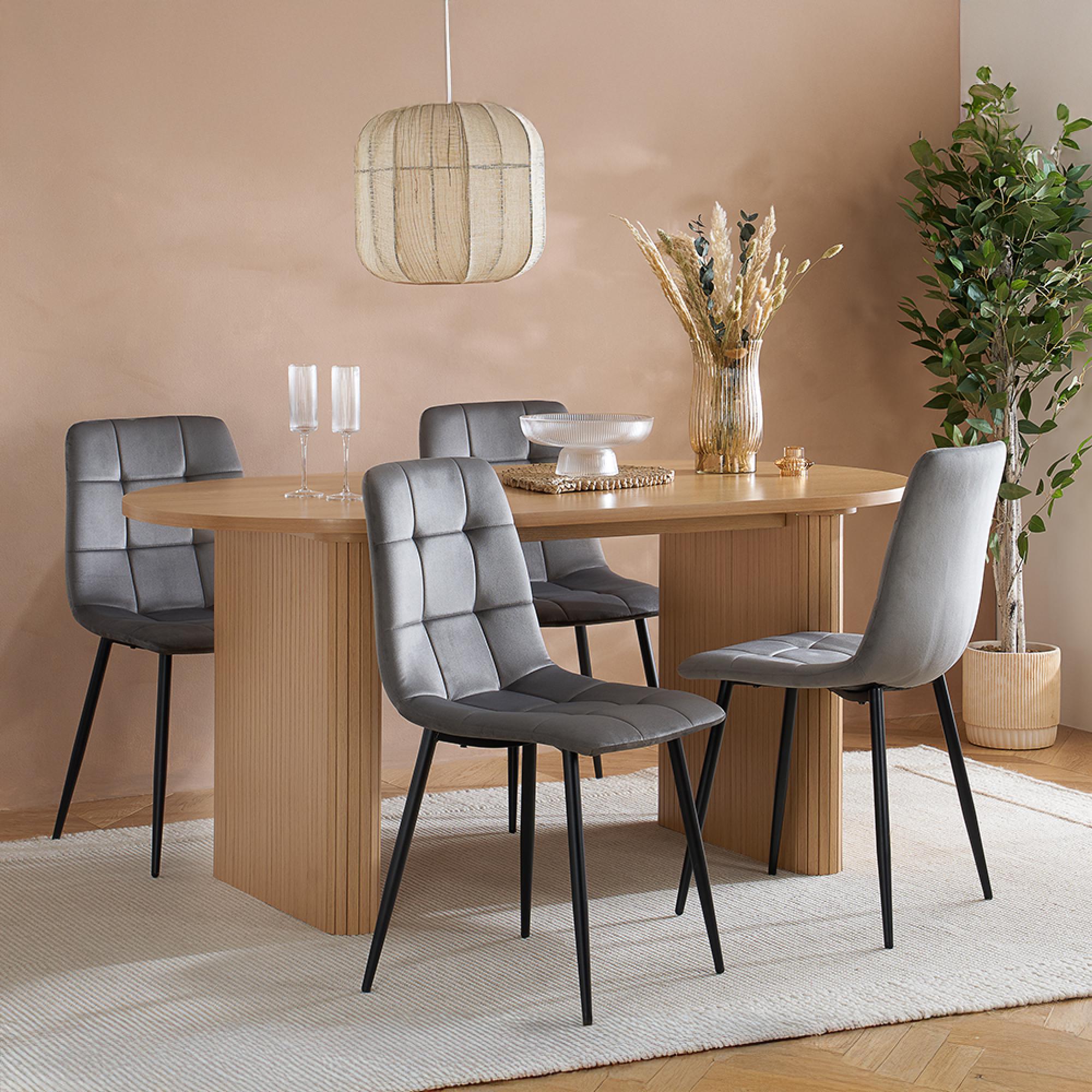Axel Oval Dining Set - 6 Seater - 160cm - with 4 Chairs - Oak Fluted
