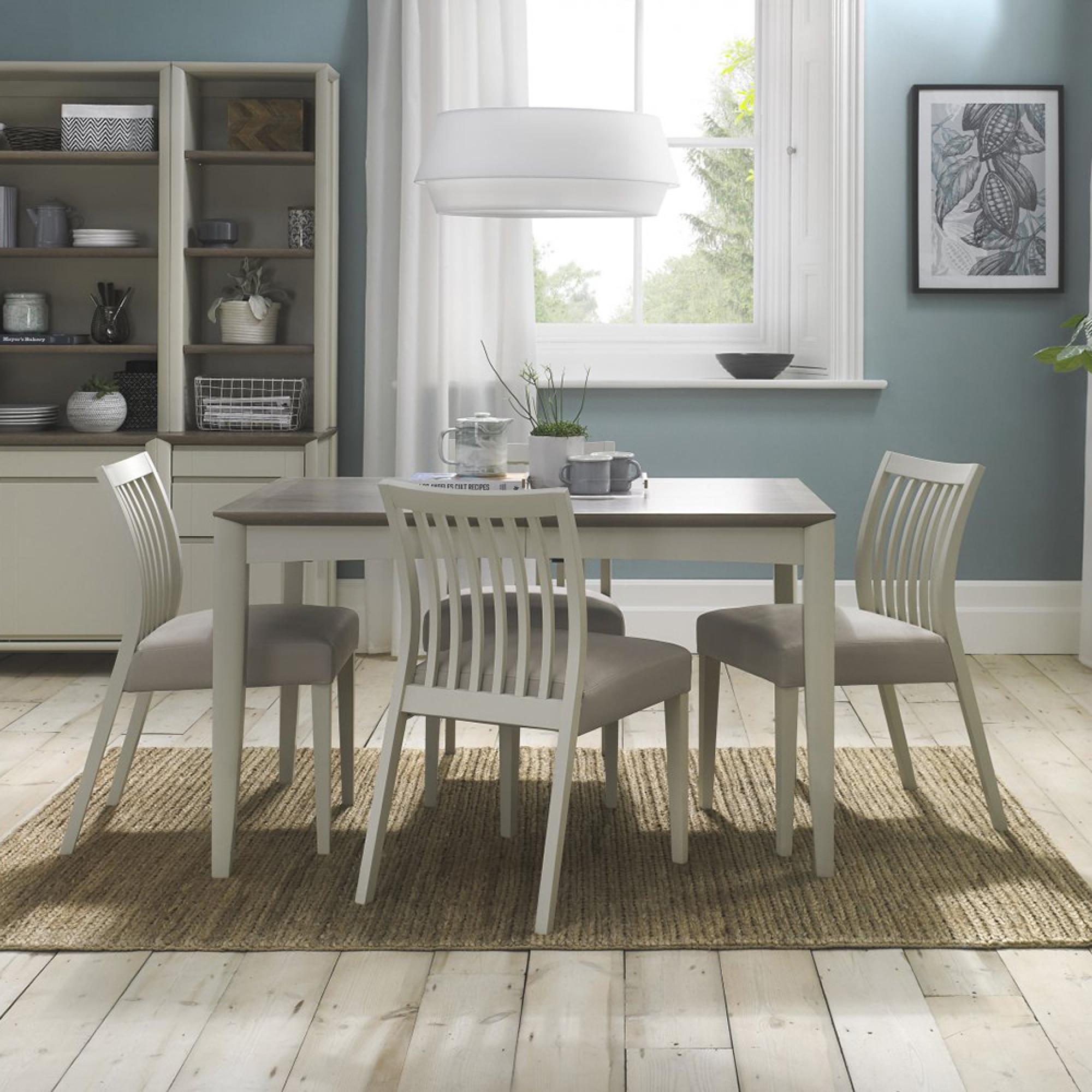 Bergen Grey Washed Oak Extending Dining Table Set - 4-6 Seater - 80cm-115cm - 4 Slatted Back Grey Bonded Leather Chairs