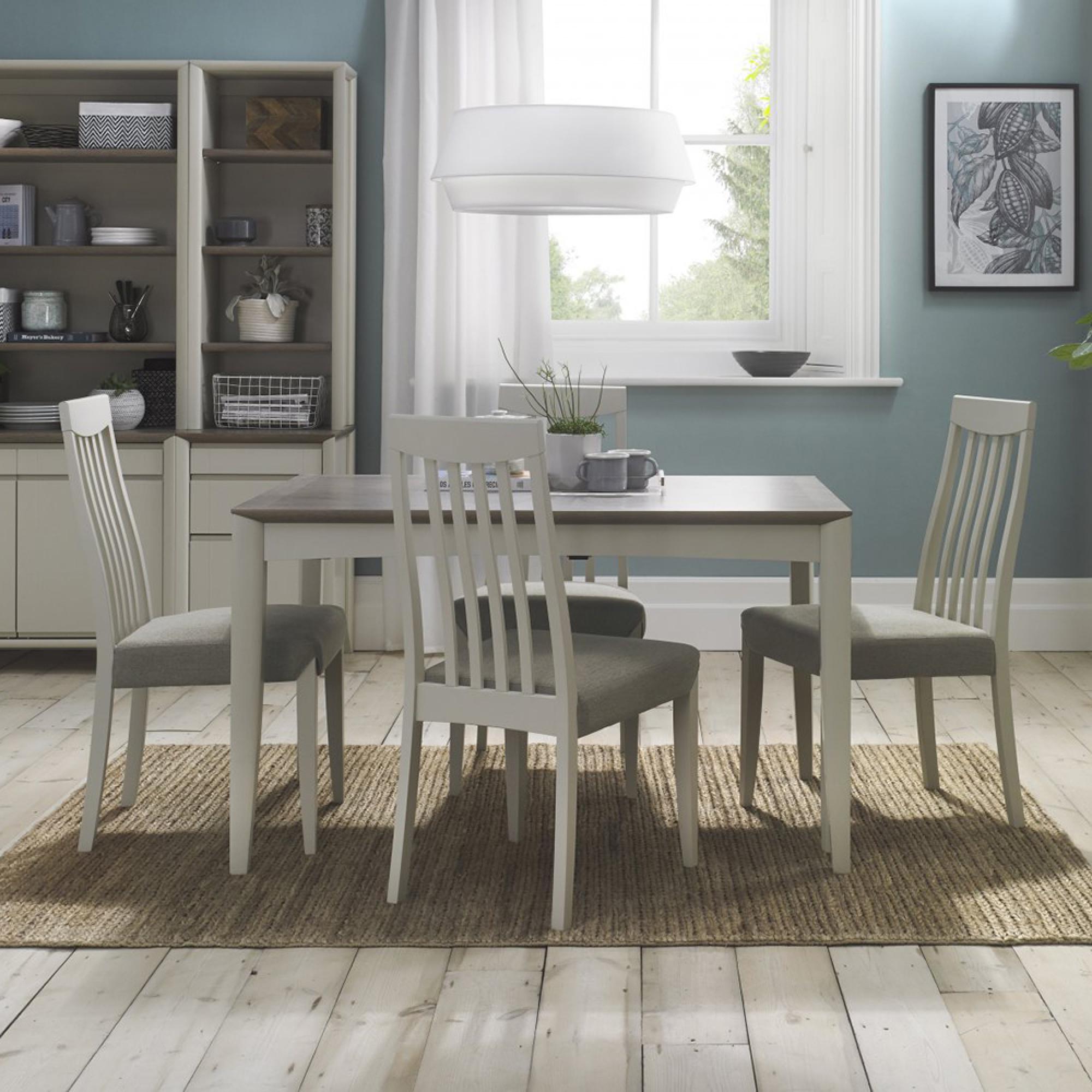 Bergen Grey Washed Oak Extending Dining Table Set - 4-6 Seater - 80cm-115cm - 4 Slatted Back Titanium Fabric Chairs