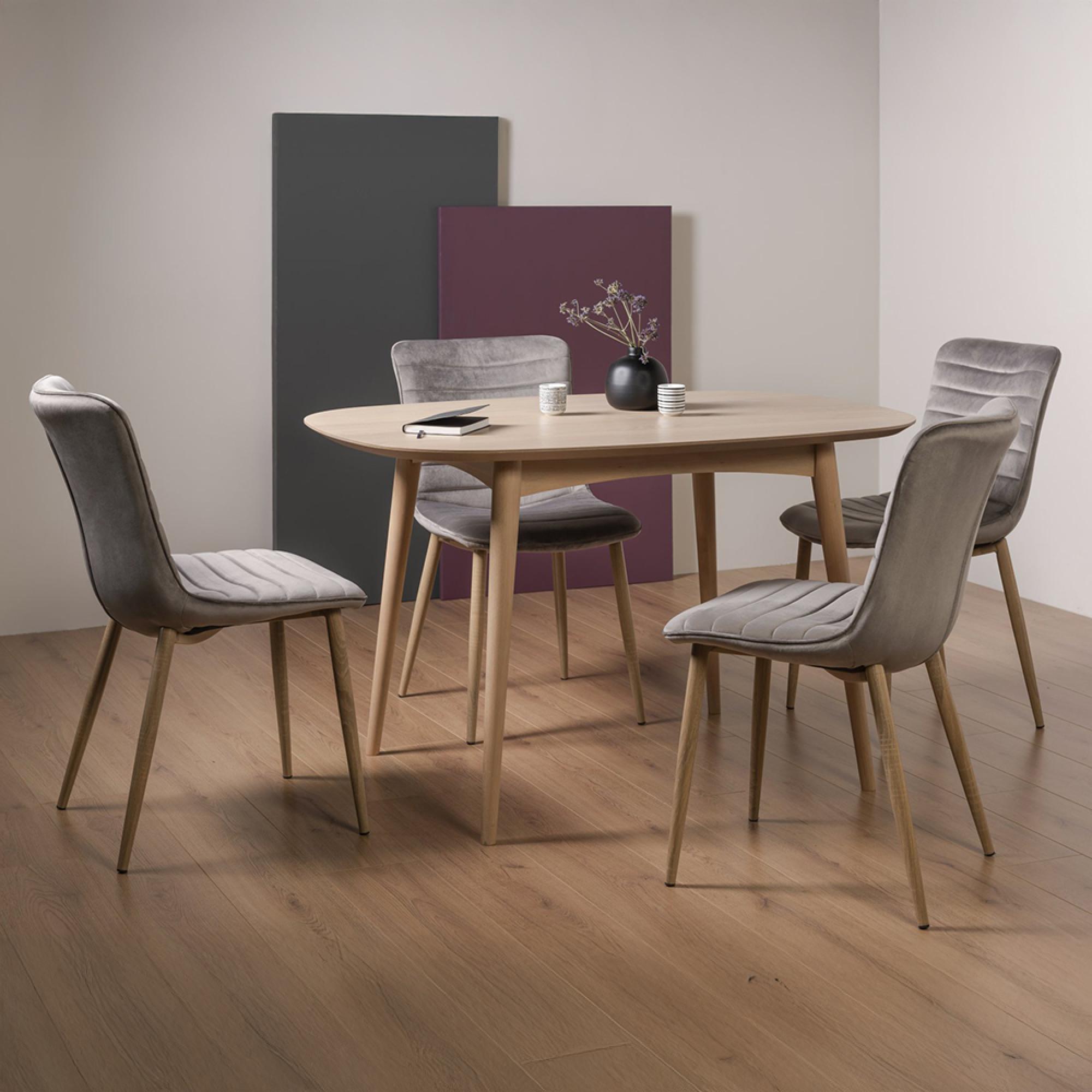 Dansk Scandi Oak Dining Table Set - Eriksen Dark Grey Velvet Chairs