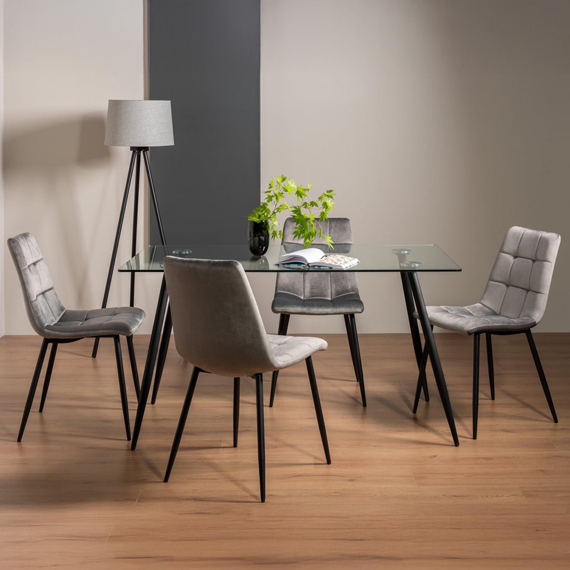 Martini Glass Dining Table Set - 6 Seater - 140cm - 4 Mondrian Grey Velvet Chairs