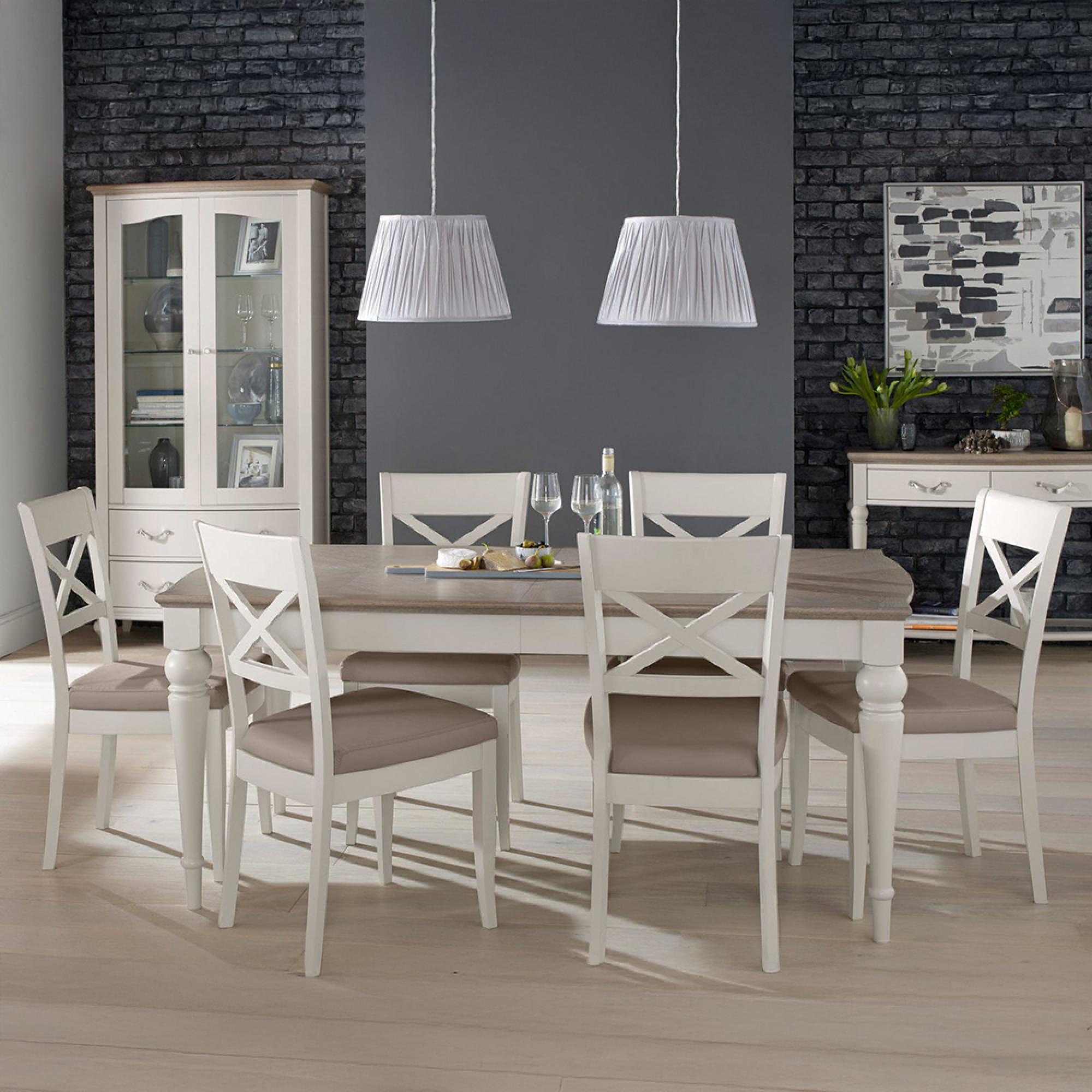 Montreux Extending Dining Table Set - 6-8 Seater - 180cm-225cm - 6 X Back Grey Bonded Leather Chairs - Grey Washed Oak & Soft Grey