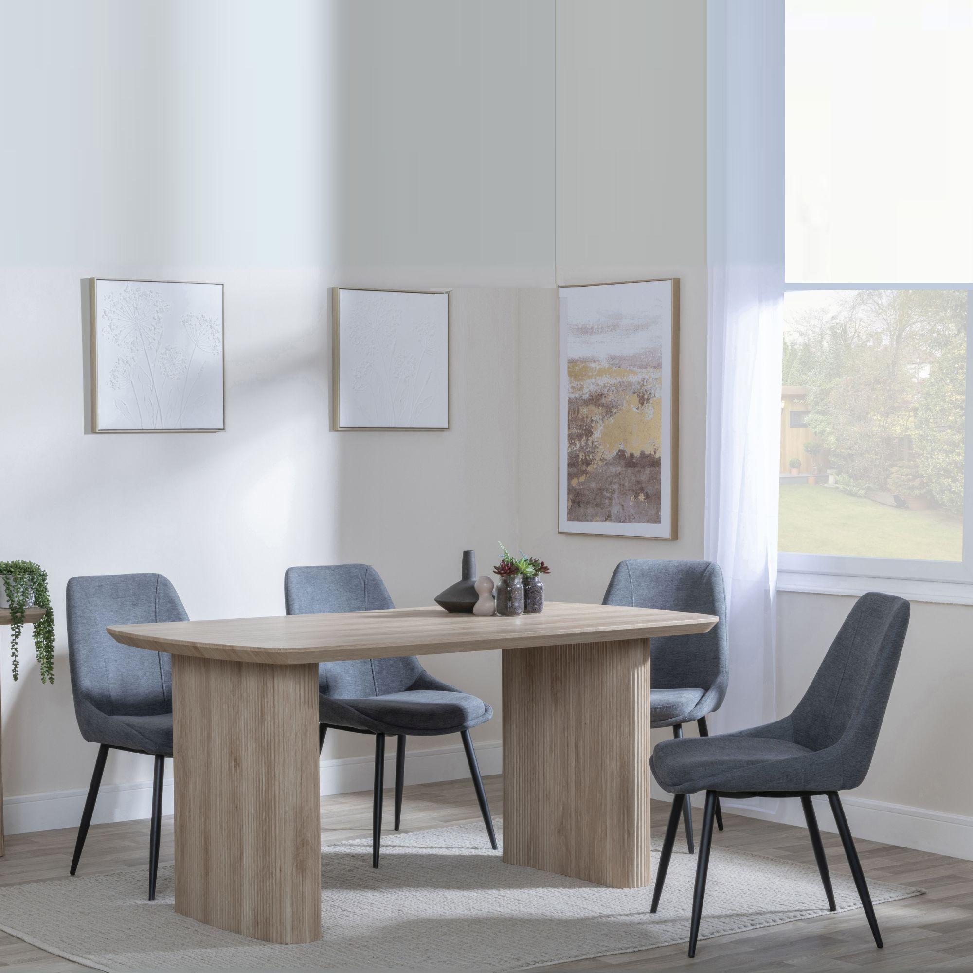 Bern Fluted Dining Set - 6 Seater - 160cm - Oak - Darwin Dining Chairs - Grey Fabric