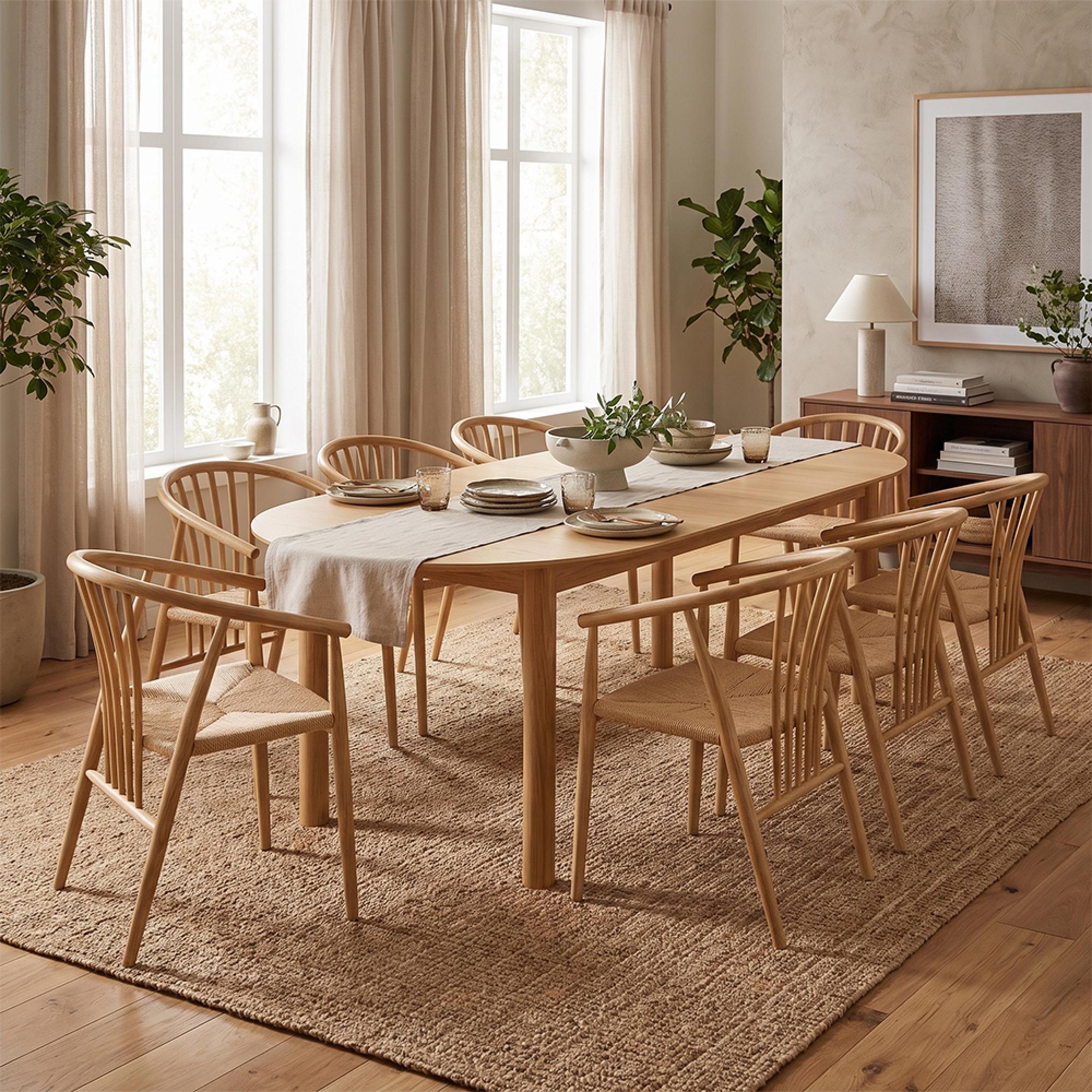 Bundaberg Extending Dining Set - 200cm-300cm - Oval - Natural - 6 Agustin Spindle Back Chairs