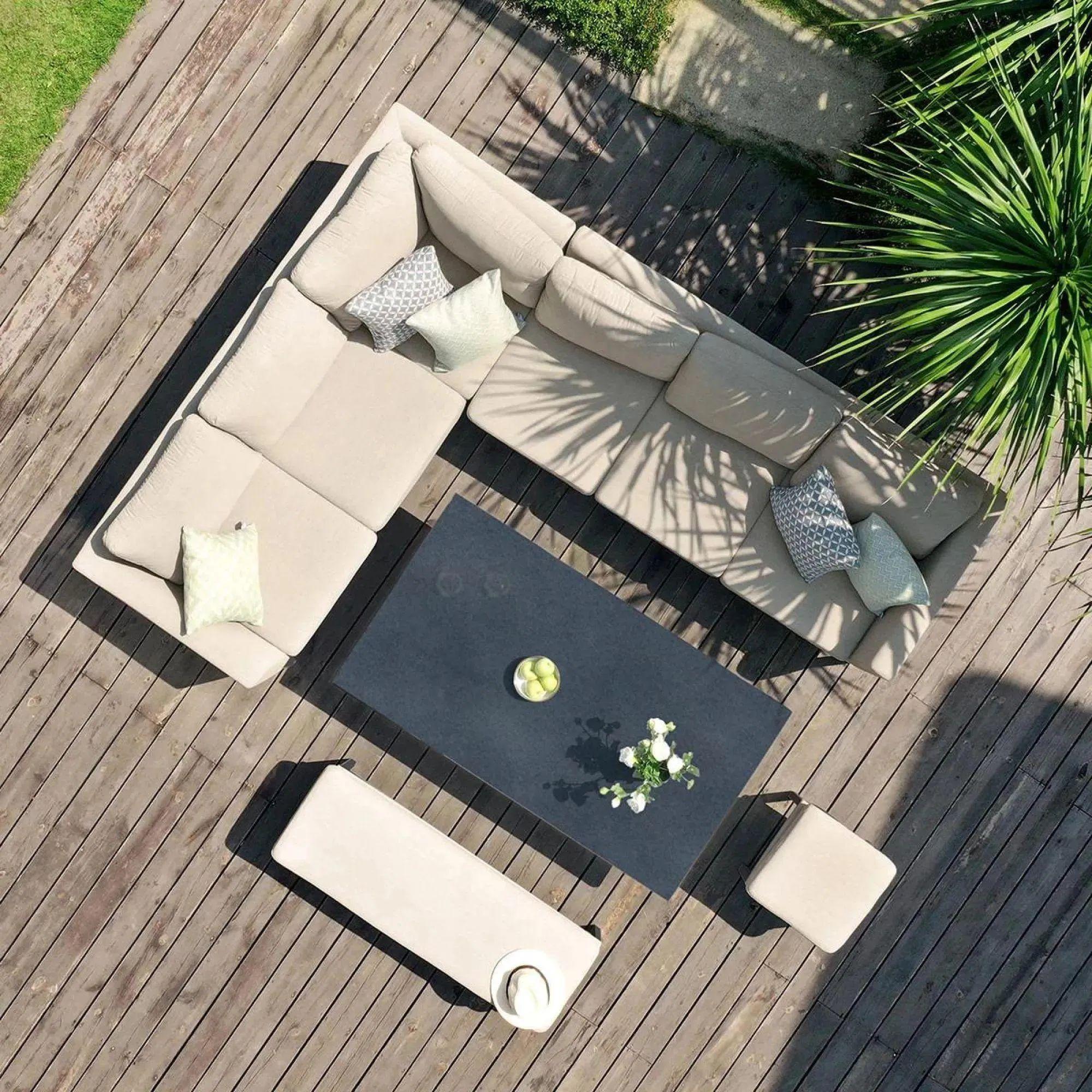 Clearance - Pulse Corner Garden Sofa Dining Set - Rising Table - with Bench Footstool - Oatmeal - FSS16379