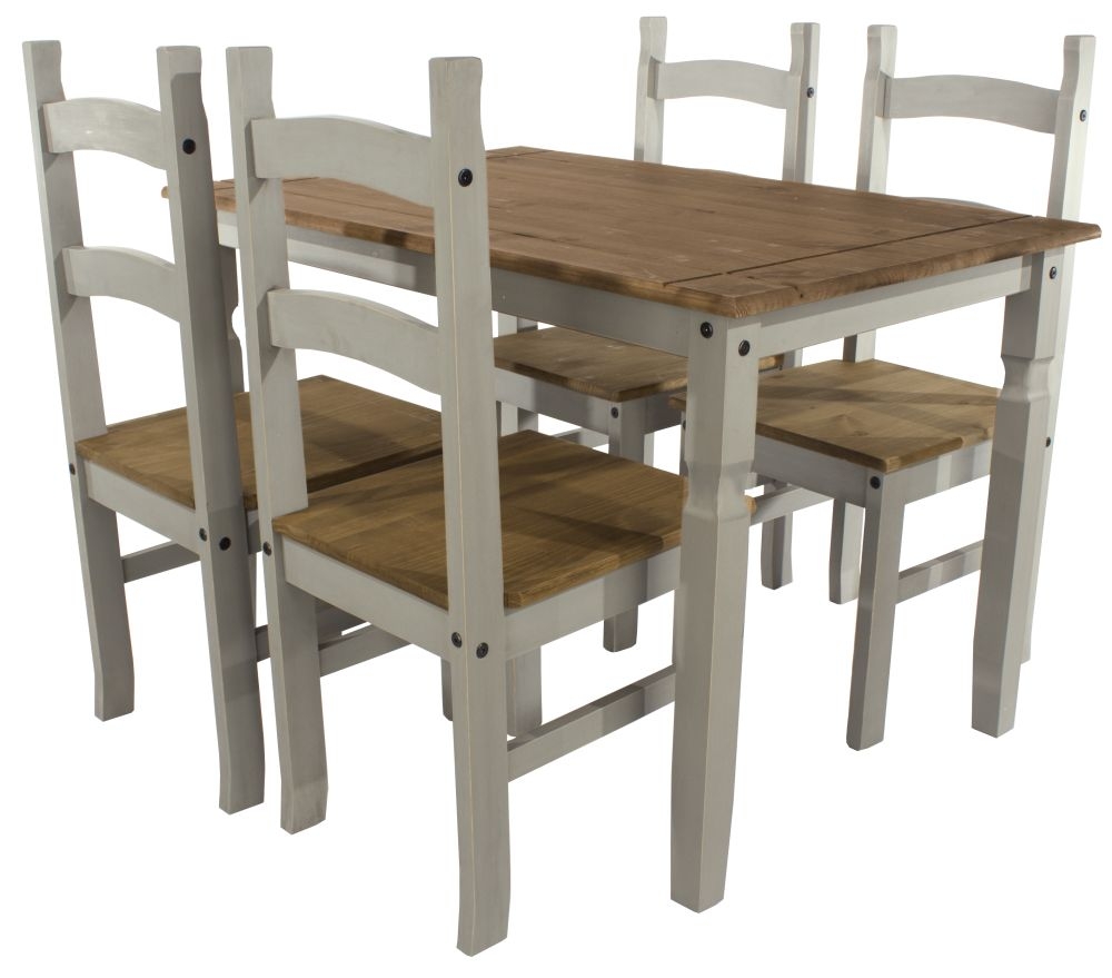 Corona Dining Set - 4 Seater - 118cm - Grey Mexican Pine