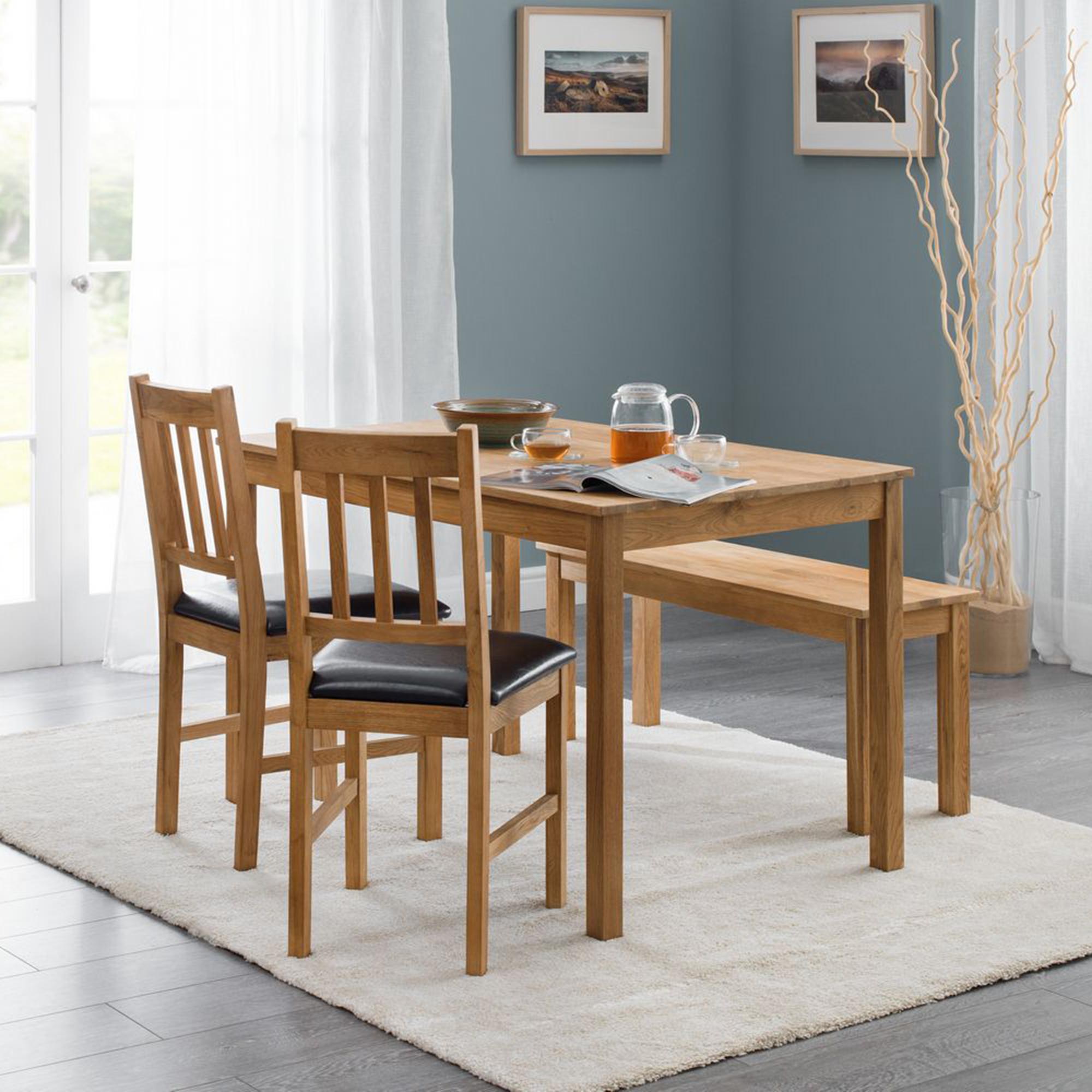 Coxmoor Dining Set - 118cm - 4 Seater - 2 Chairs & 1 Bench - Oak