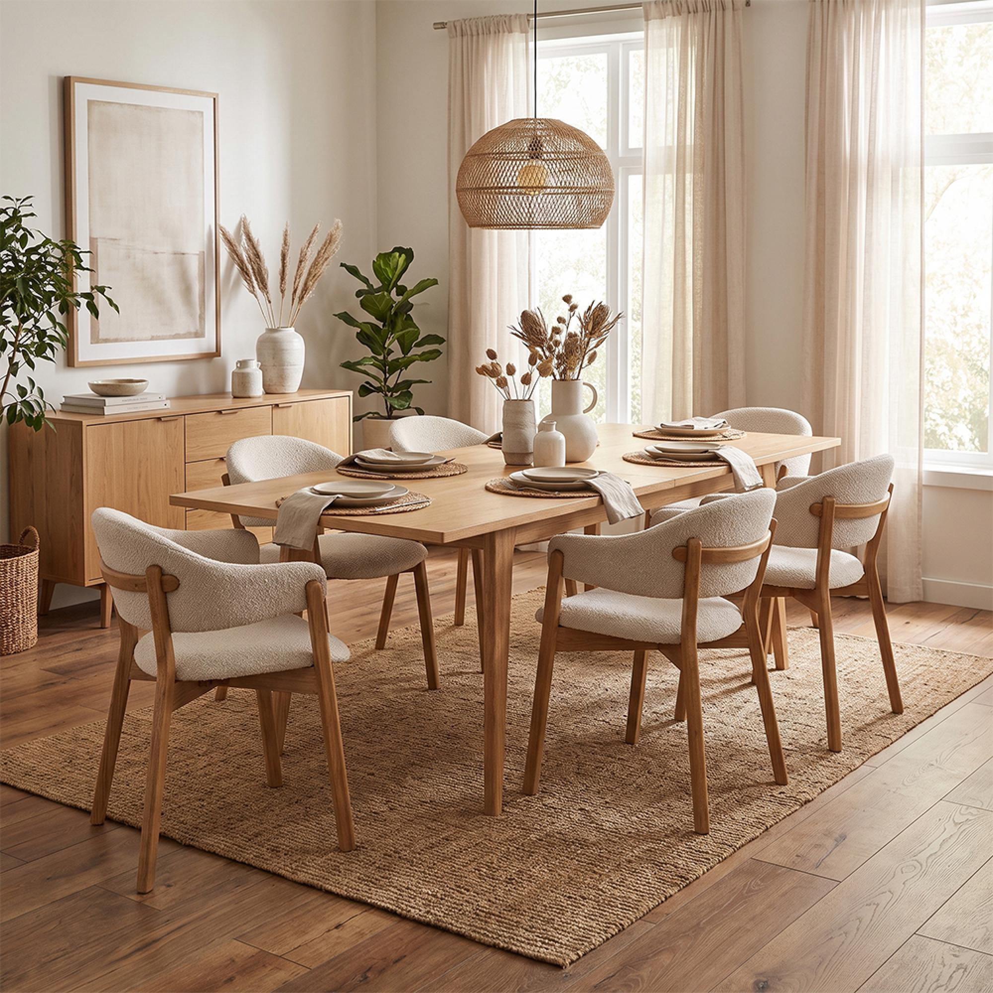 Darwin Extending Dining Set - 180cm-230cm - Natural - 6 Dunkirk Beige Armchairs