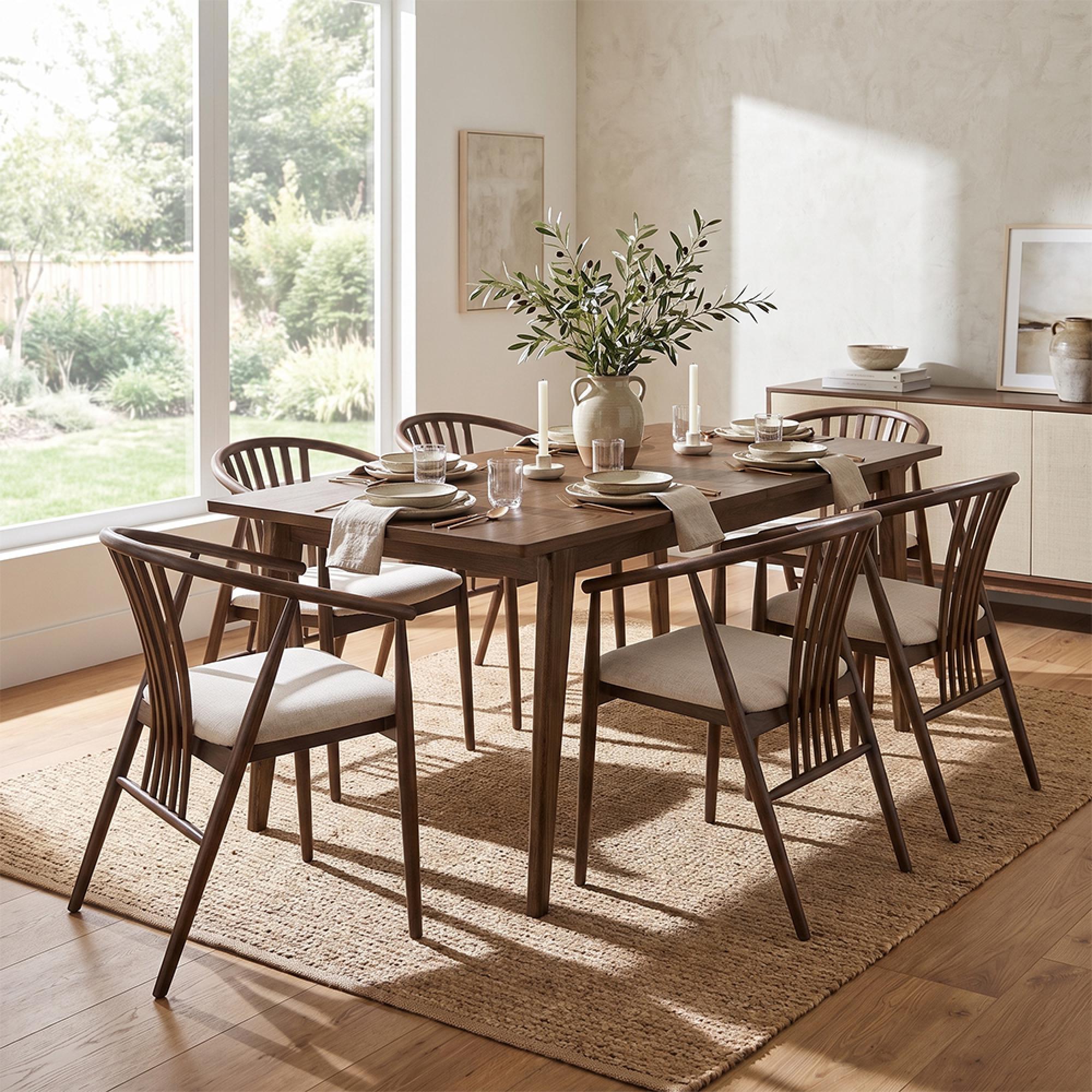Darwin Extending Dining Set - 240cm-340cm - Dark Brown - 6 Agustin Spindle Back Chairs