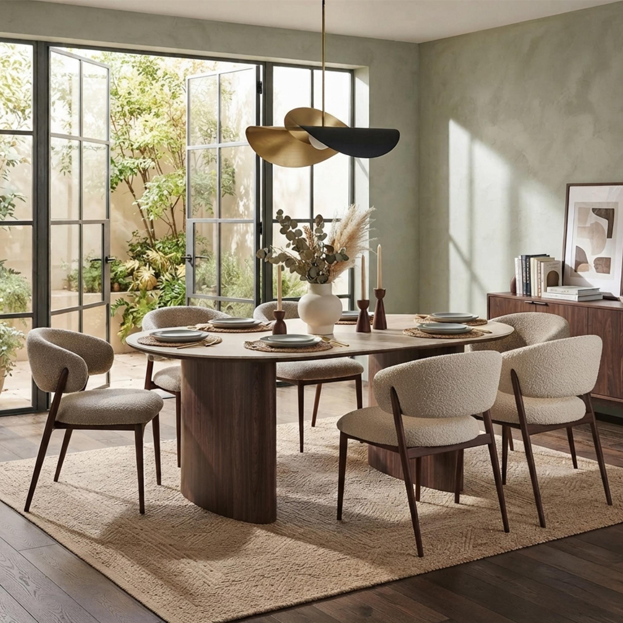 Delphi Dining Set - 210cm - Oval - Dark Brown - Ceramic and Wooden - 6 Cavi Chairs