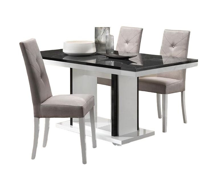Enna Dining Set - 6 Seater - 160cm - with 4 Fabric Chairs - Black & White