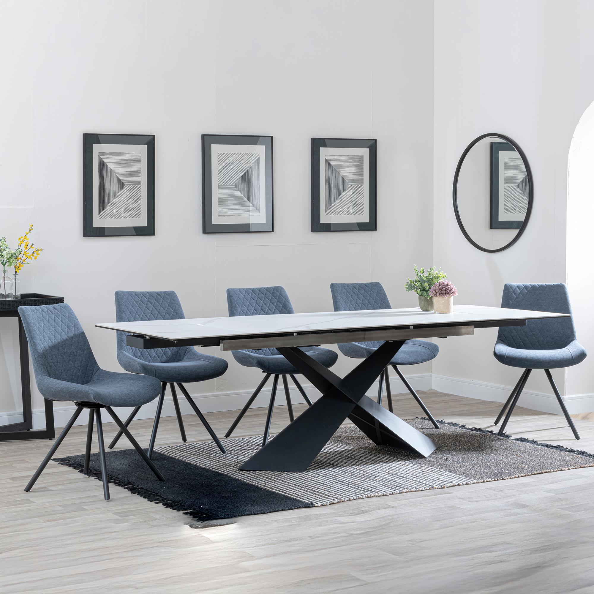 Hayden Dining Set - 6-12 Seater - 160cm-240cm - White Ceramic - Extending - Boden Swivel Dining Chairs - Dark Grey Fabric