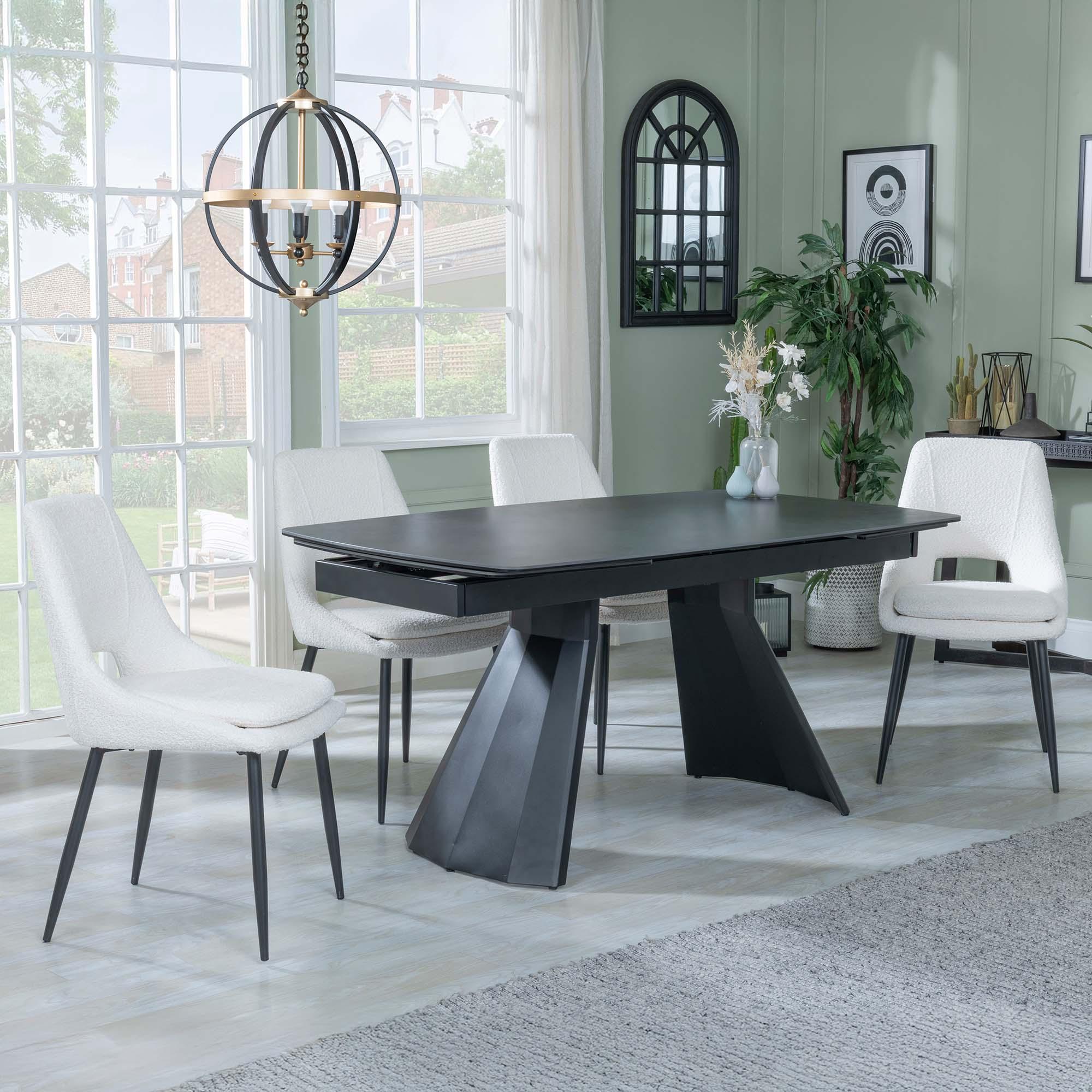 Kinston Dining Set - 6-12 Seater - 160cm-240cm - Black Ceramic - Extending - Peyton Dining Chairs - Cream Fabric