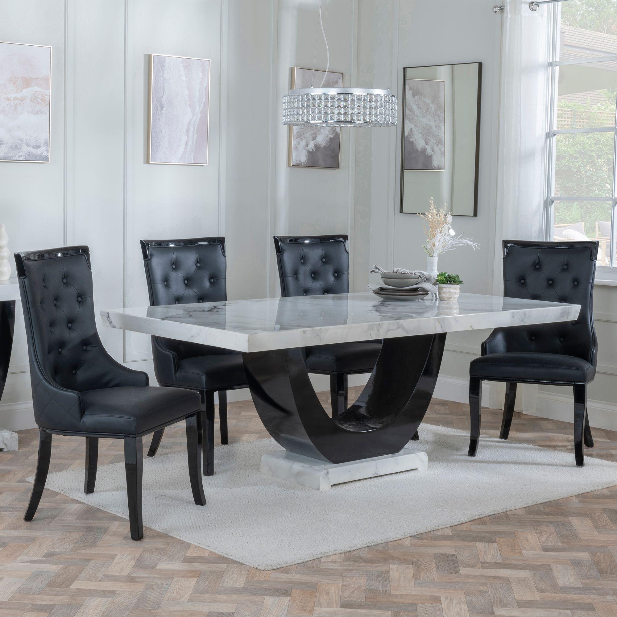 Madrid Dining Set - 6-8 Seater - 160cm-180cm - White Marble - Carmela Dining Chairs - Cream Leather