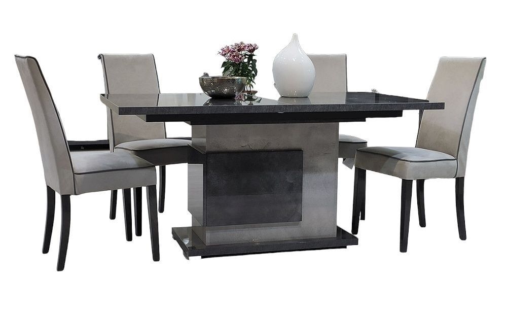 Milo Dining Set - Extending Pedestal - 6-8 Seater - 160cm-200cm - with 4 Chairs - Grey