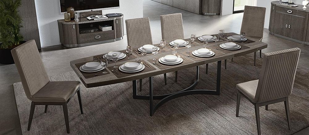 Armonia Dining Set - 8 Seater - 200cm - Silver Birch - with Flute Fabric Chair