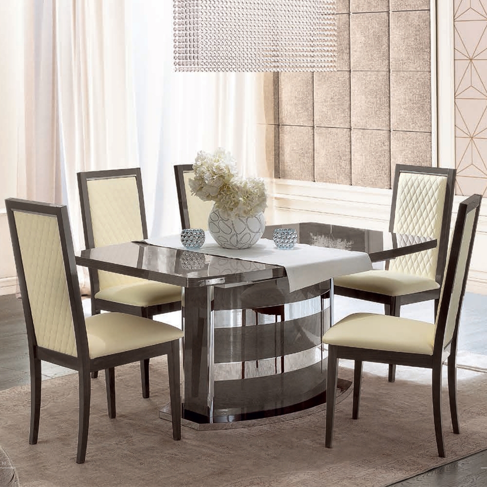 Platinum Dining Set - Silver - Butterfly Extending - with Ivory Leather Chairs