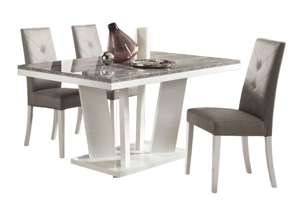 Naro Dining Set - 6 Seater - 160cm - with 4 Fabric Chairs - Grey & White