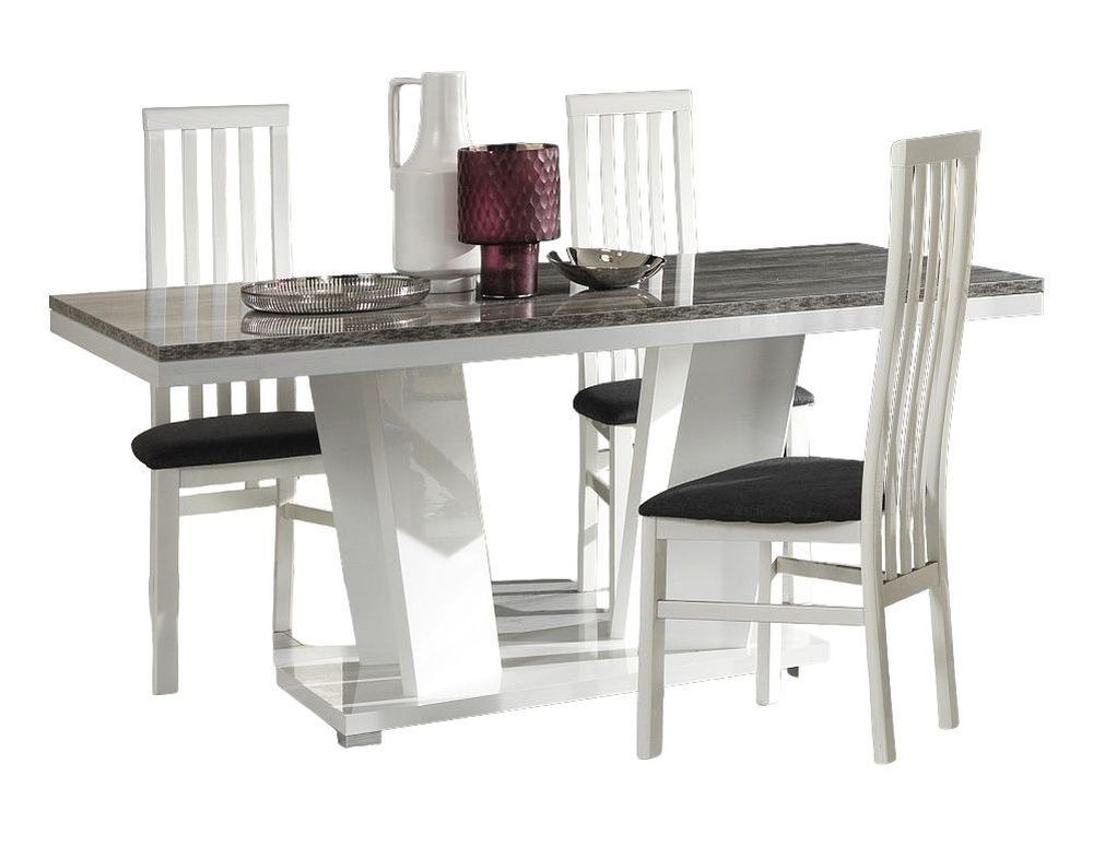 Naro Dining Set - 6 Seater - 160cm - with 4 Slatted Back Chairs - Grey & White