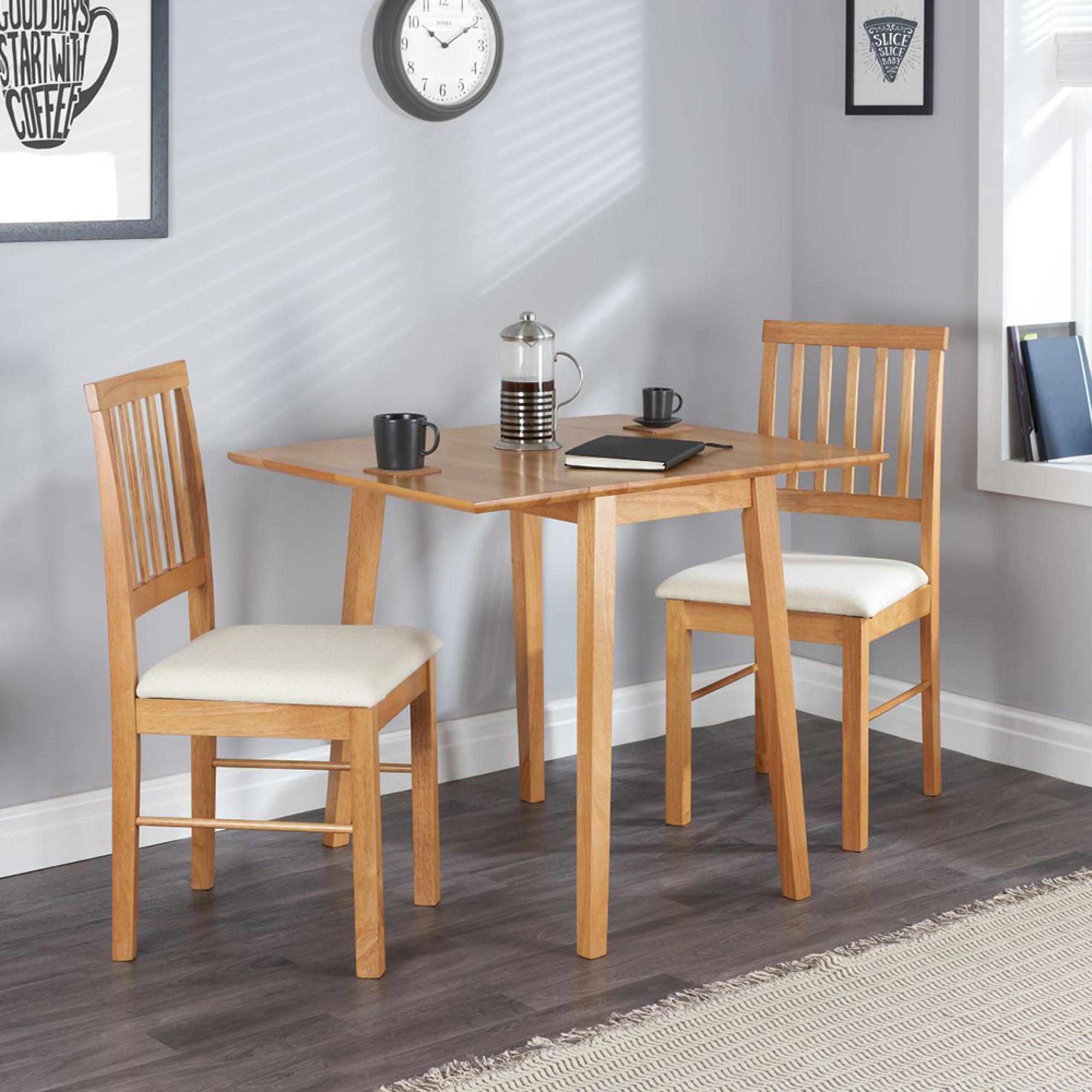 Oak Drop Leaf Dining Set - 2 Seater - 39cm-75cm - with 2 Chairs