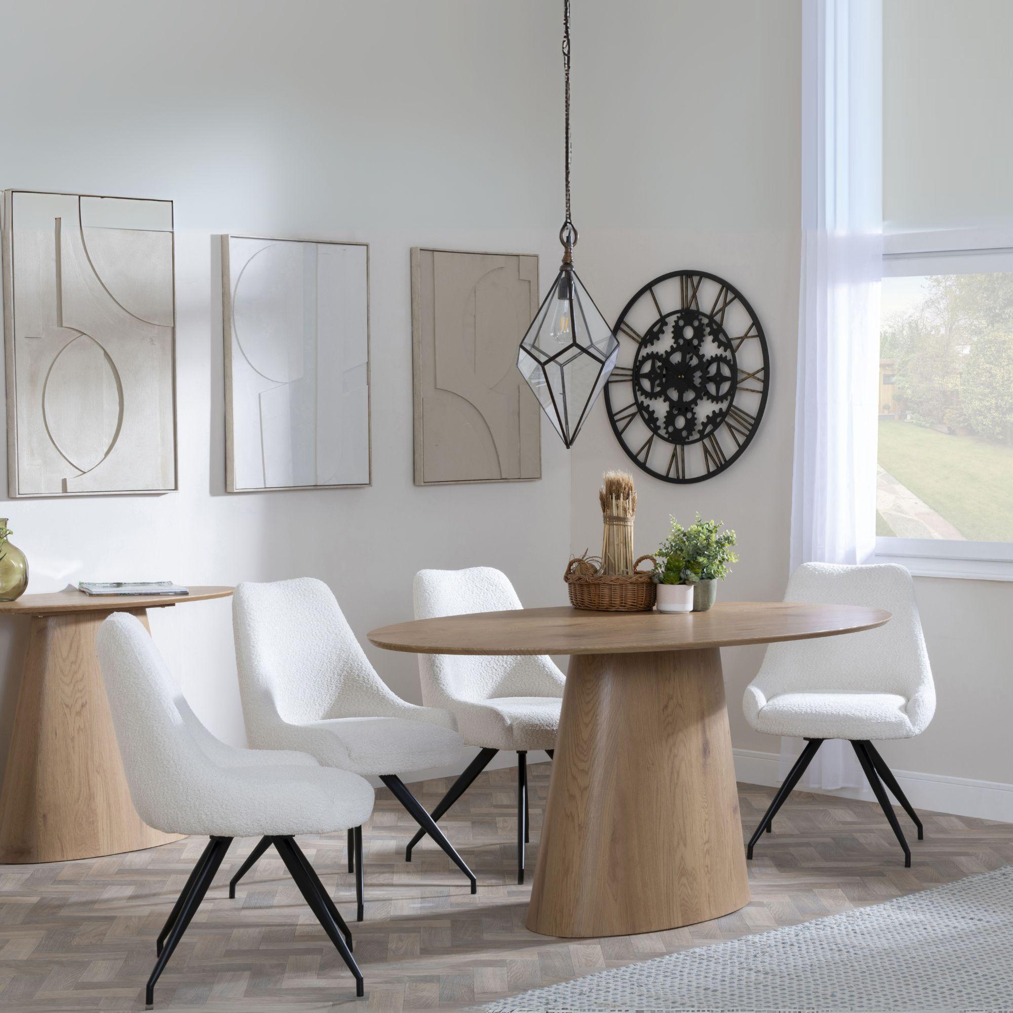 Palma Dining Set - 6 Seater - 180cm - Oval - Oak - Arctic Dining Chairs - Cream Velvet Fabric - Swivel