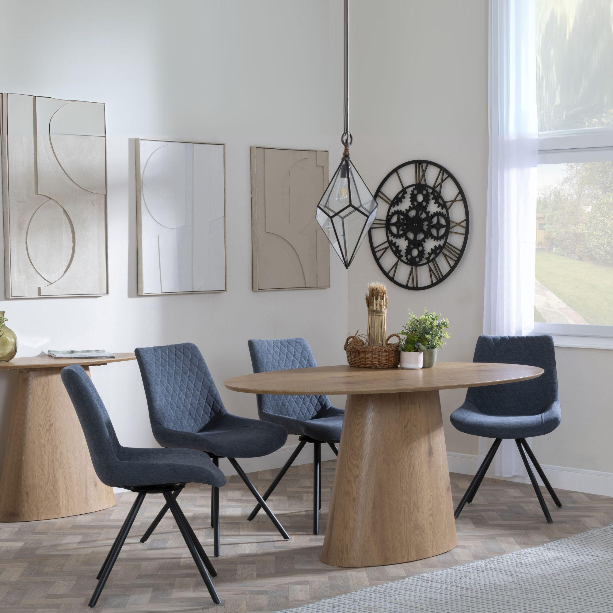 Palma Dining Set - 6 Seater - 180cm - Oval - Oak - Boden Dining Chairs - Dark Grey Fabric - Swivel