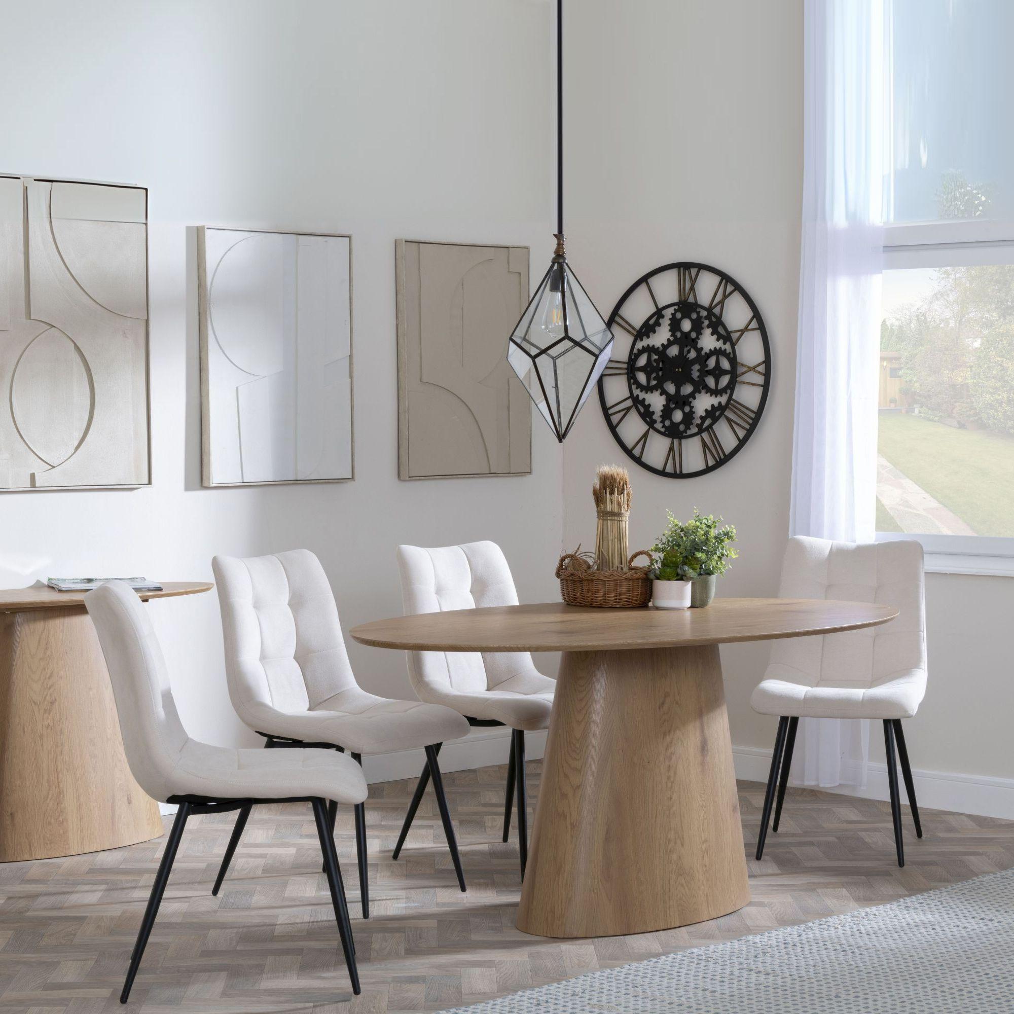 Palma Dining Set - 6 Seater - 180cm - Oval - Oak - Corona Dining Chairs - Beige Fabric