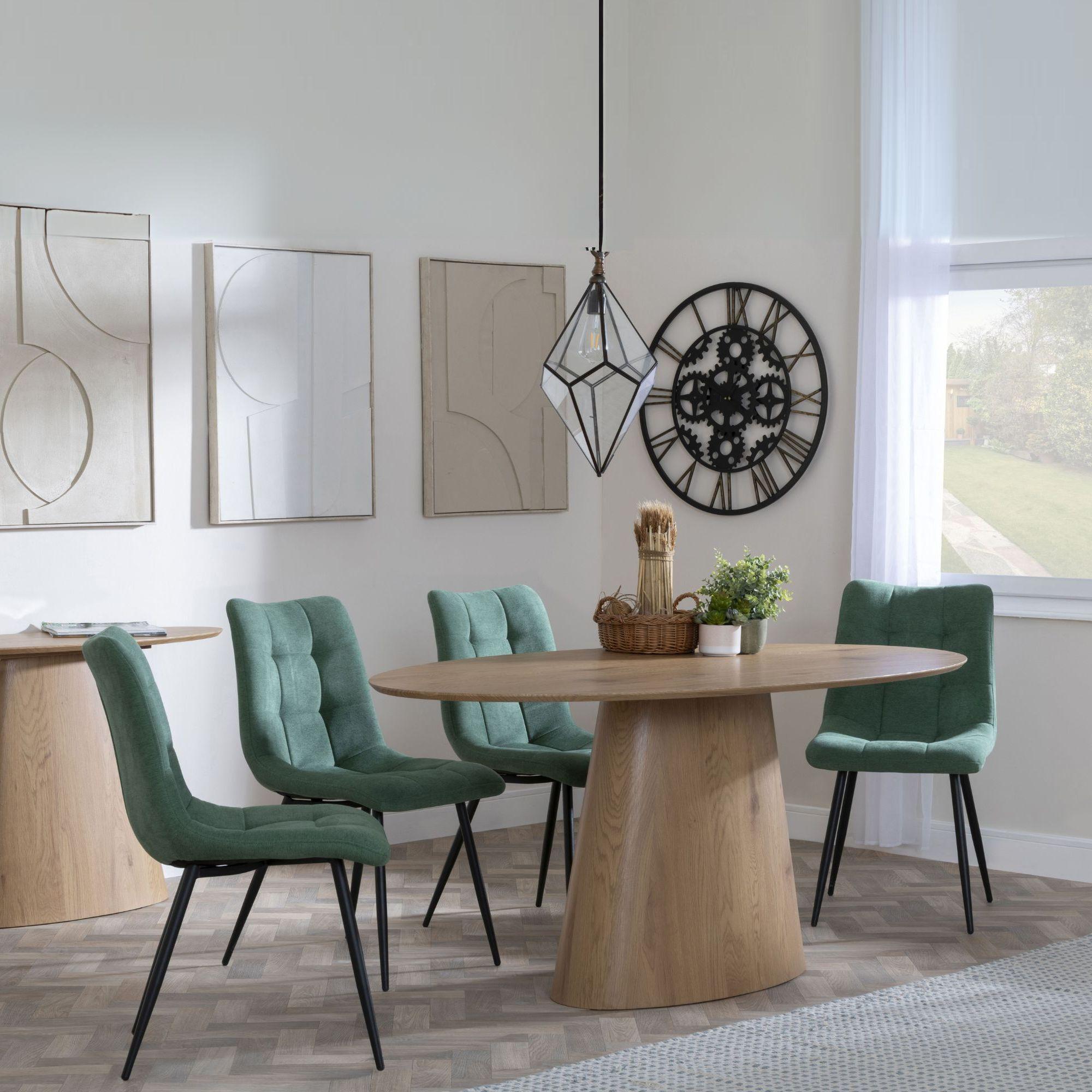 Palma Dining Set - 6 Seater - 180cm - Oval - Oak - Corona Dining Chairs - Green Fabric
