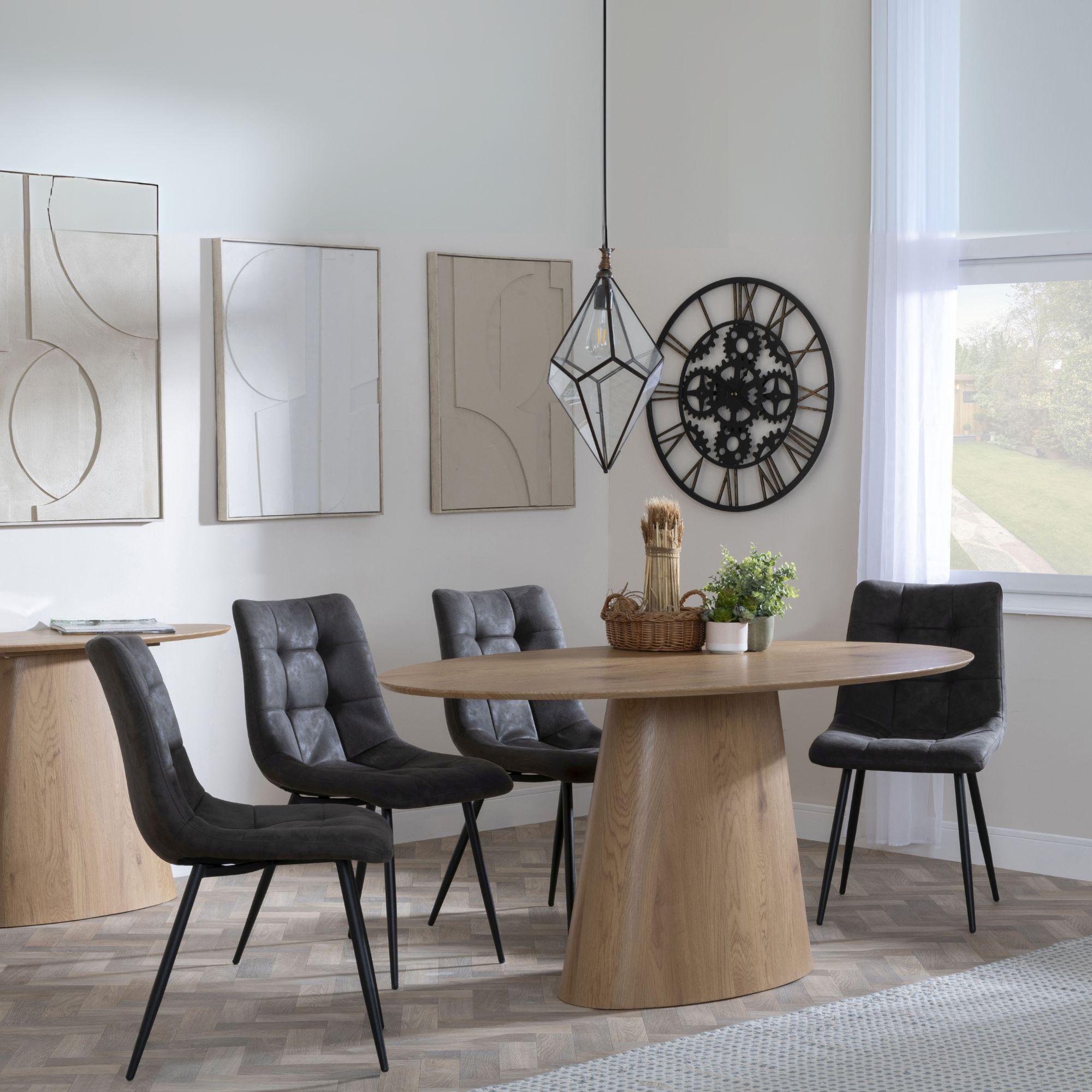 Palma Dining Set - 6 Seater - 180cm - Oval - Oak - Corona Dining Chairs - Grey Fabric