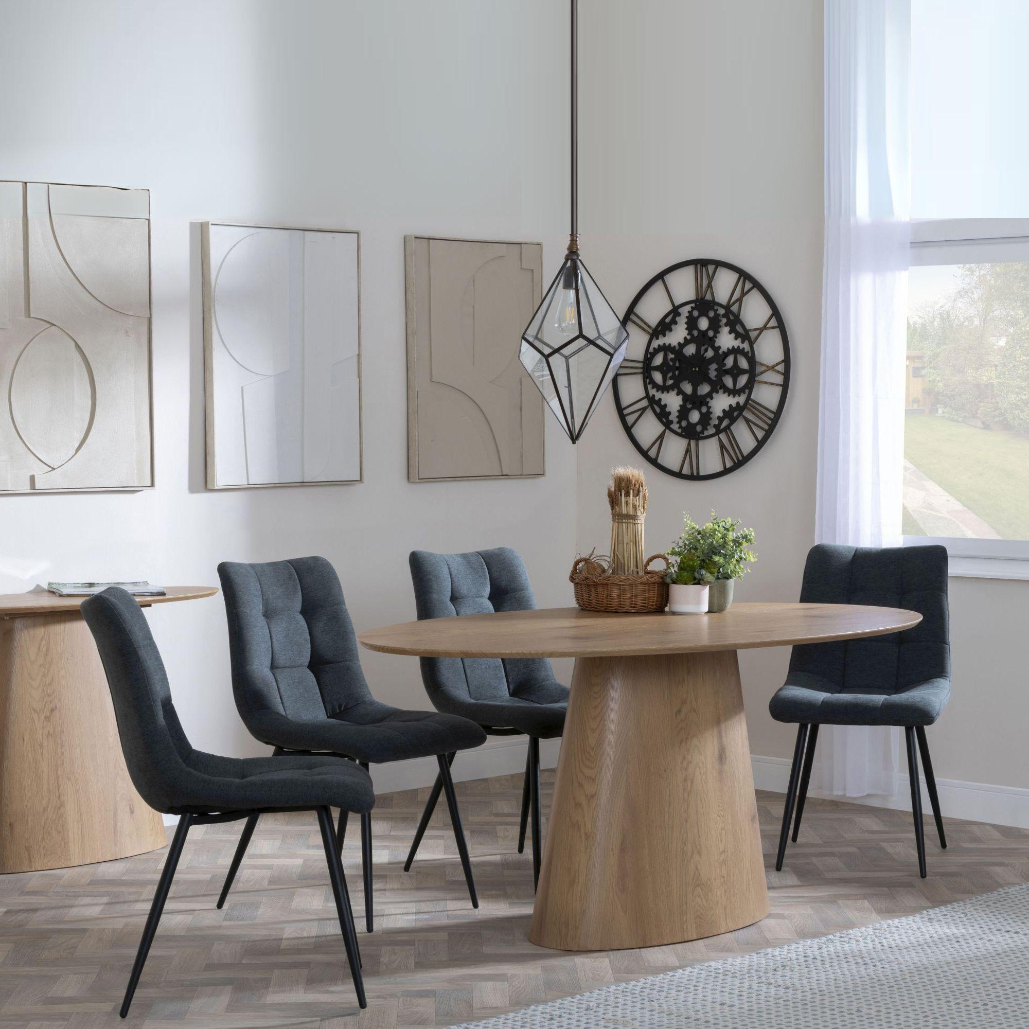 Palma Dining Set - 6 Seater - 180cm - Oval - Oak - Corona Dining Chairs - Light Grey Fabric
