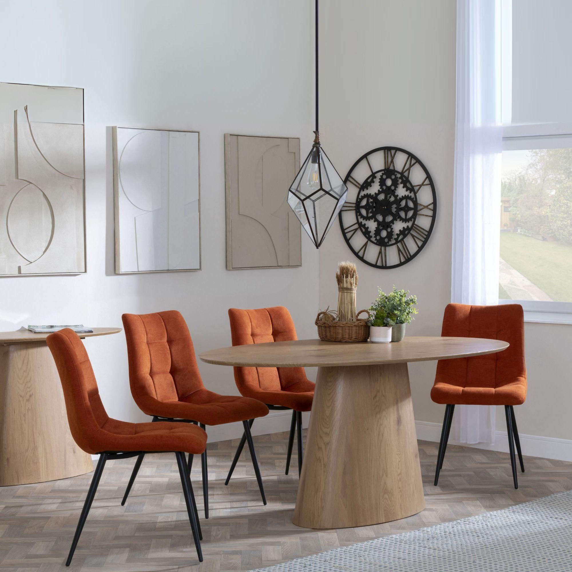 Palma Dining Set - 6 Seater - 180cm - Oval - Oak - Corona Dining Chairs - Orange Fabric