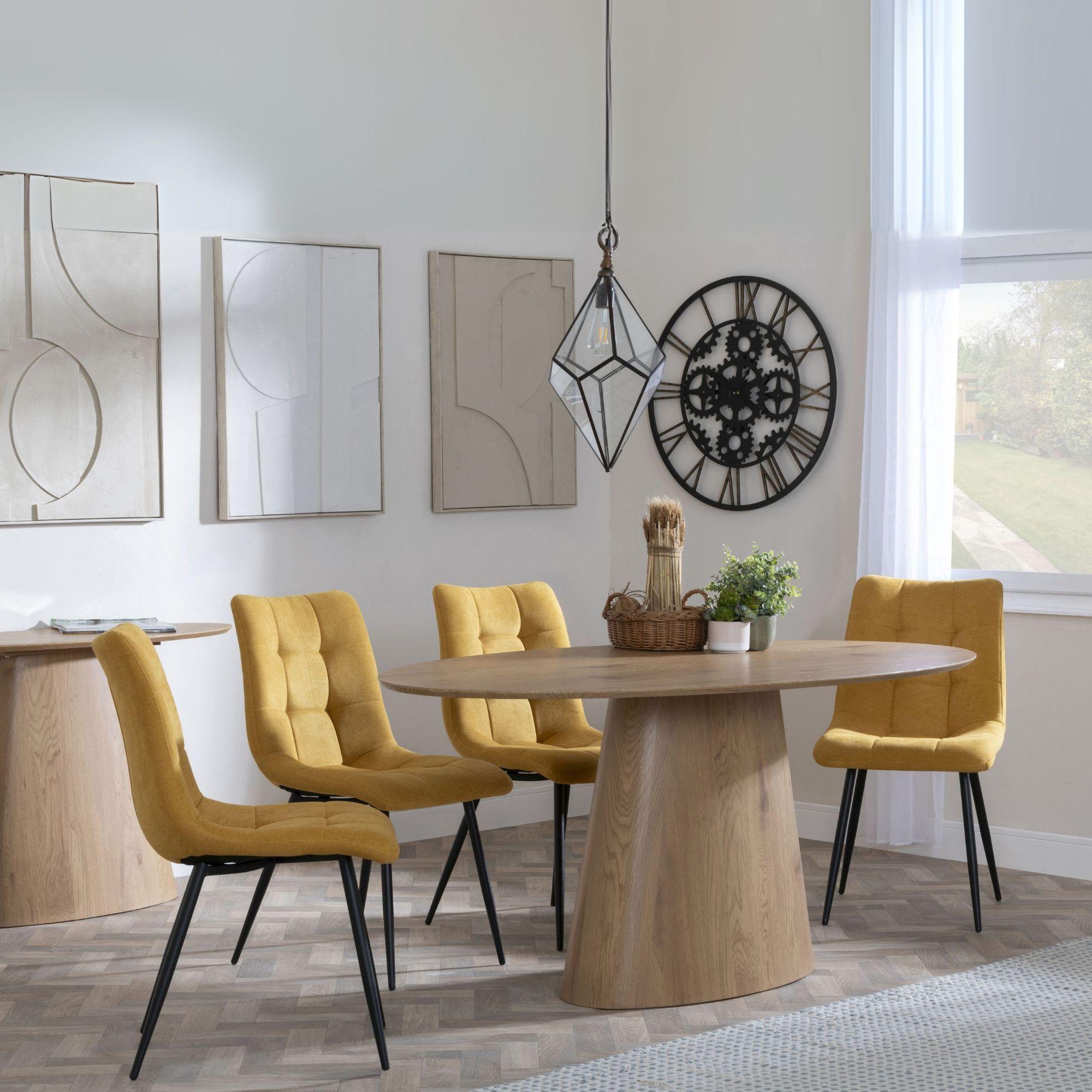 Palma Dining Set - 6 Seater - 180cm - Oval - Oak - Corona Dining Chairs - Yellow Fabric