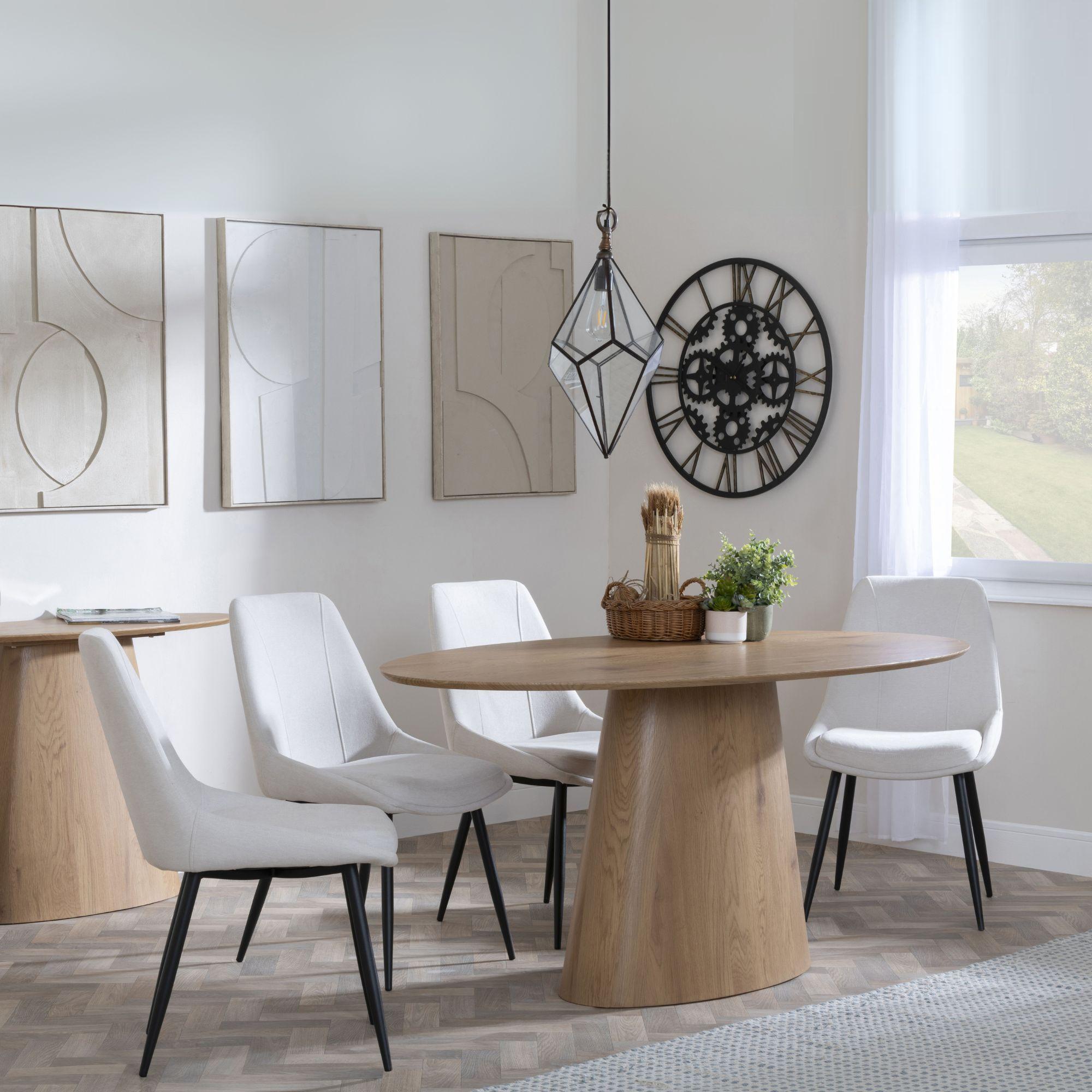 Palma Dining Set - 6 Seater - 180cm - Oval - Oak - Darwin Dining Chairs - Cream Fabric