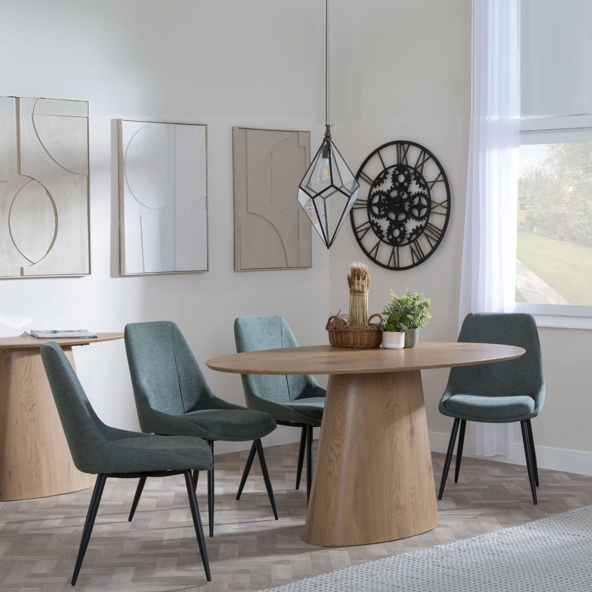 Palma Dining Set - 6 Seater - 180cm - Oval - Oak - Darwin Dining Chairs - Green Fabric