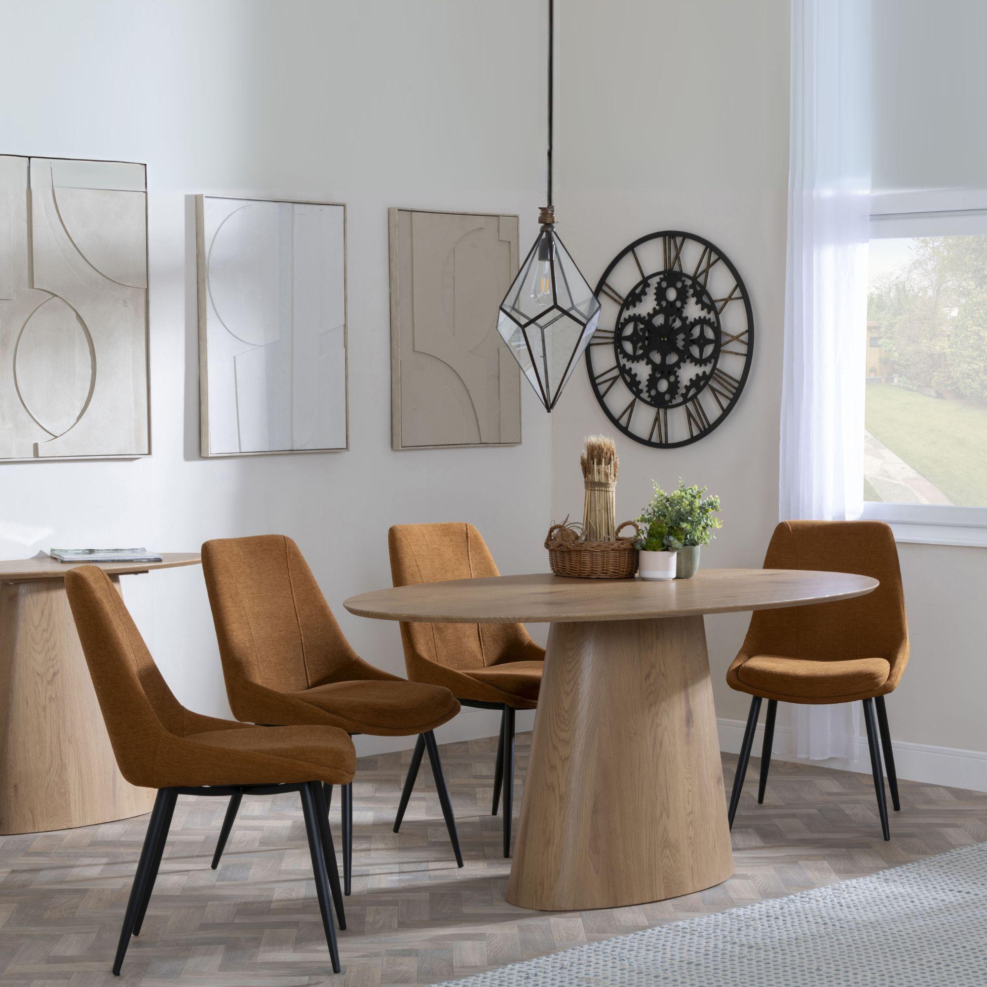 Palma Dining Set - 6 Seater - 180cm - Oval - Oak - Darwin Dining Chairs - Orange Fabric