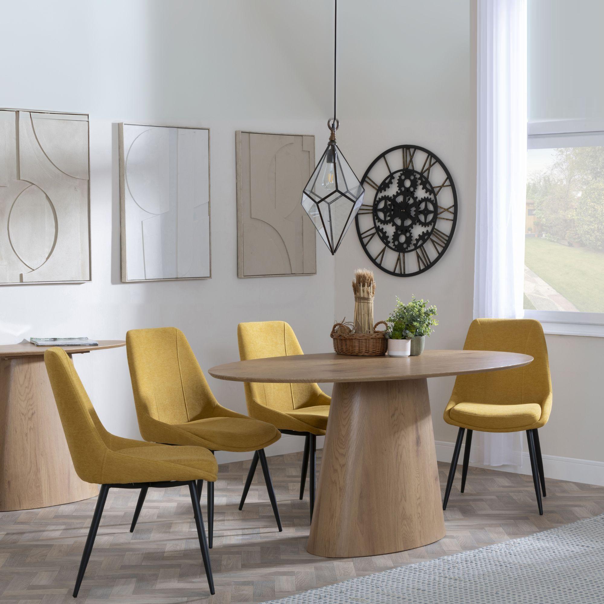Palma Dining Set - 6 Seater - 180cm - Oval - Oak - Darwin Dining Chairs - Yellow Fabric