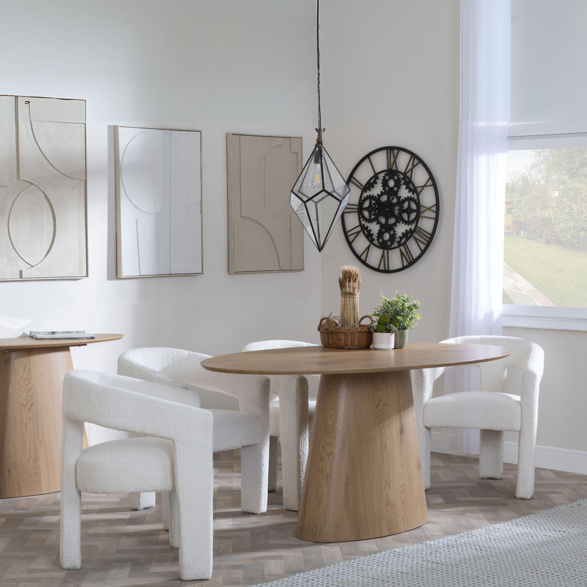Palma Dining Set - 6 Seater - 180cm - Oval - Oak - Kiefer Dining Chairs - Cream Boucle Fabric