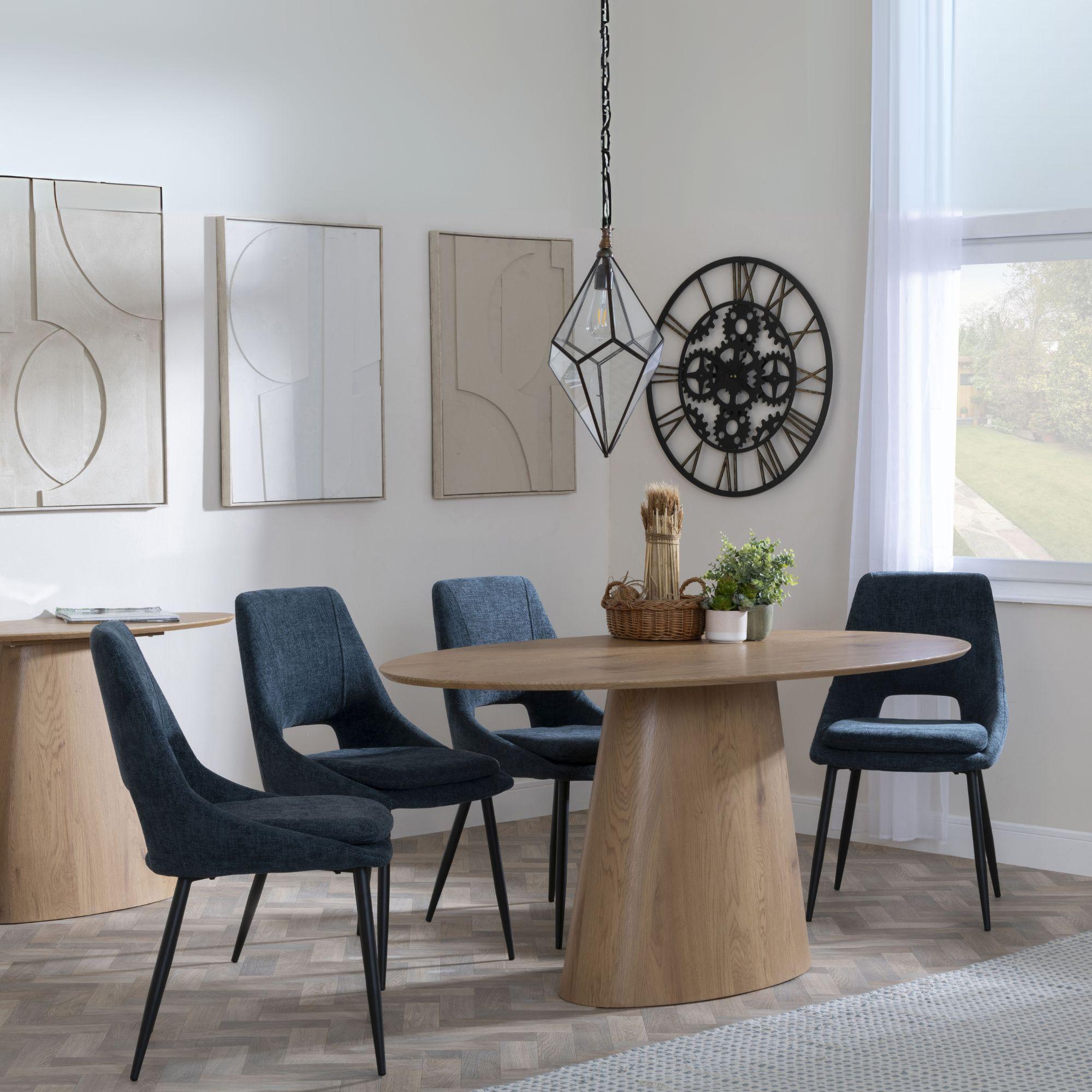 Palma Dining Set - 6 Seater - 180cm - Oval - Oak - Peyton Dining Chairs - Blue Fabric