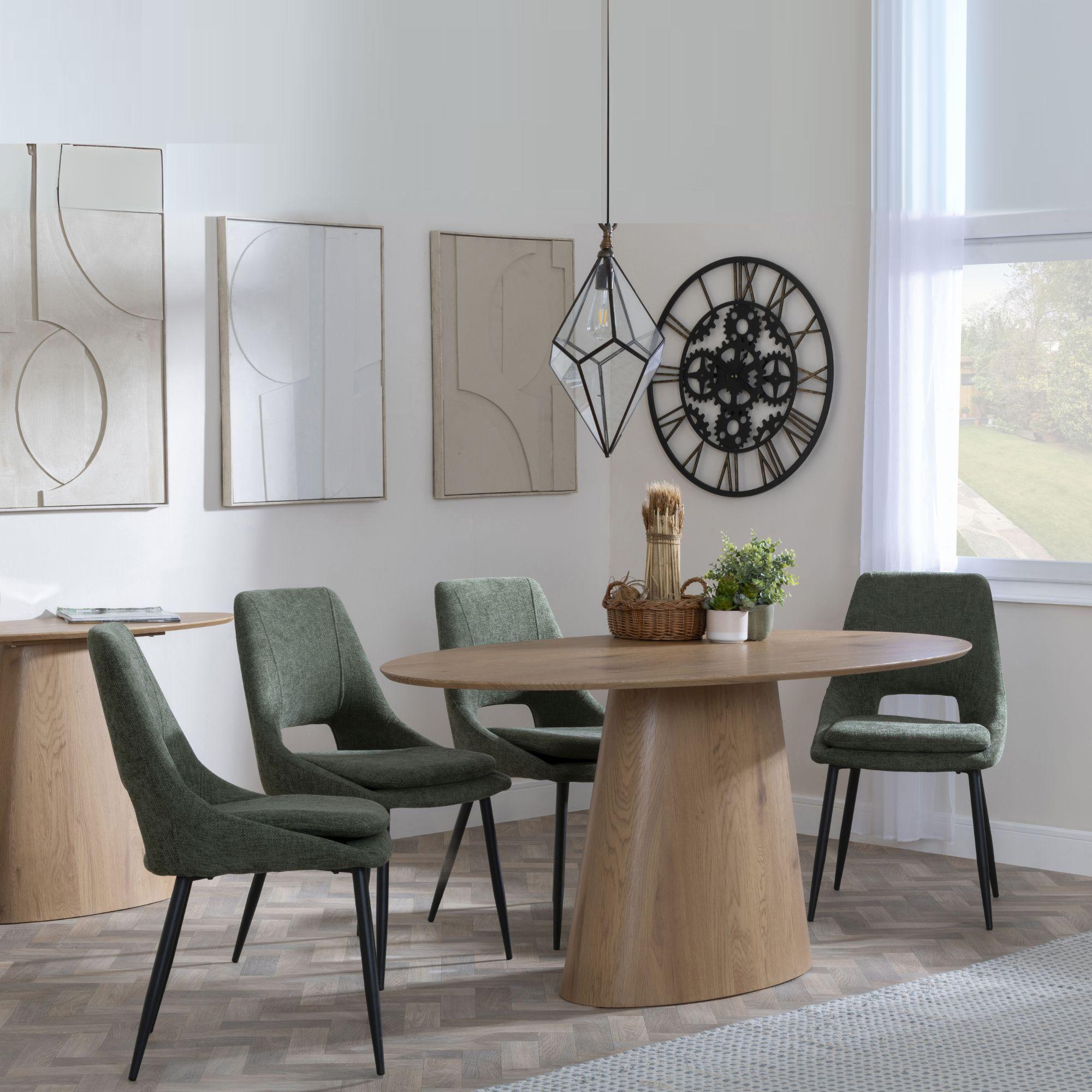 Palma Dining Set - 6 Seater - 180cm - Oval - Oak - Peyton Dining Chairs - Green Fabric