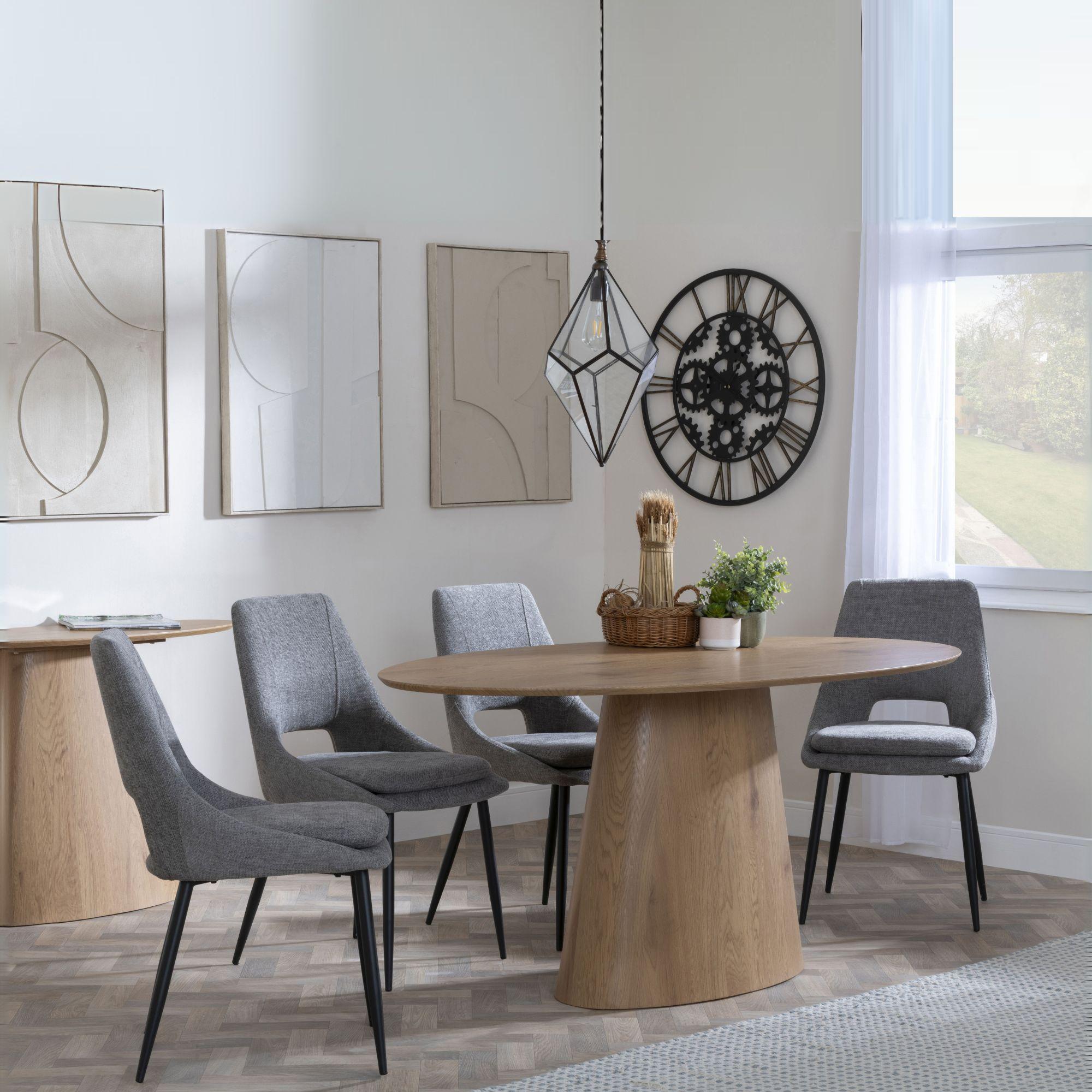 Palma Dining Set - 6 Seater - 180cm - Oval - Oak - Peyton Dining Chairs - Grey Fabric