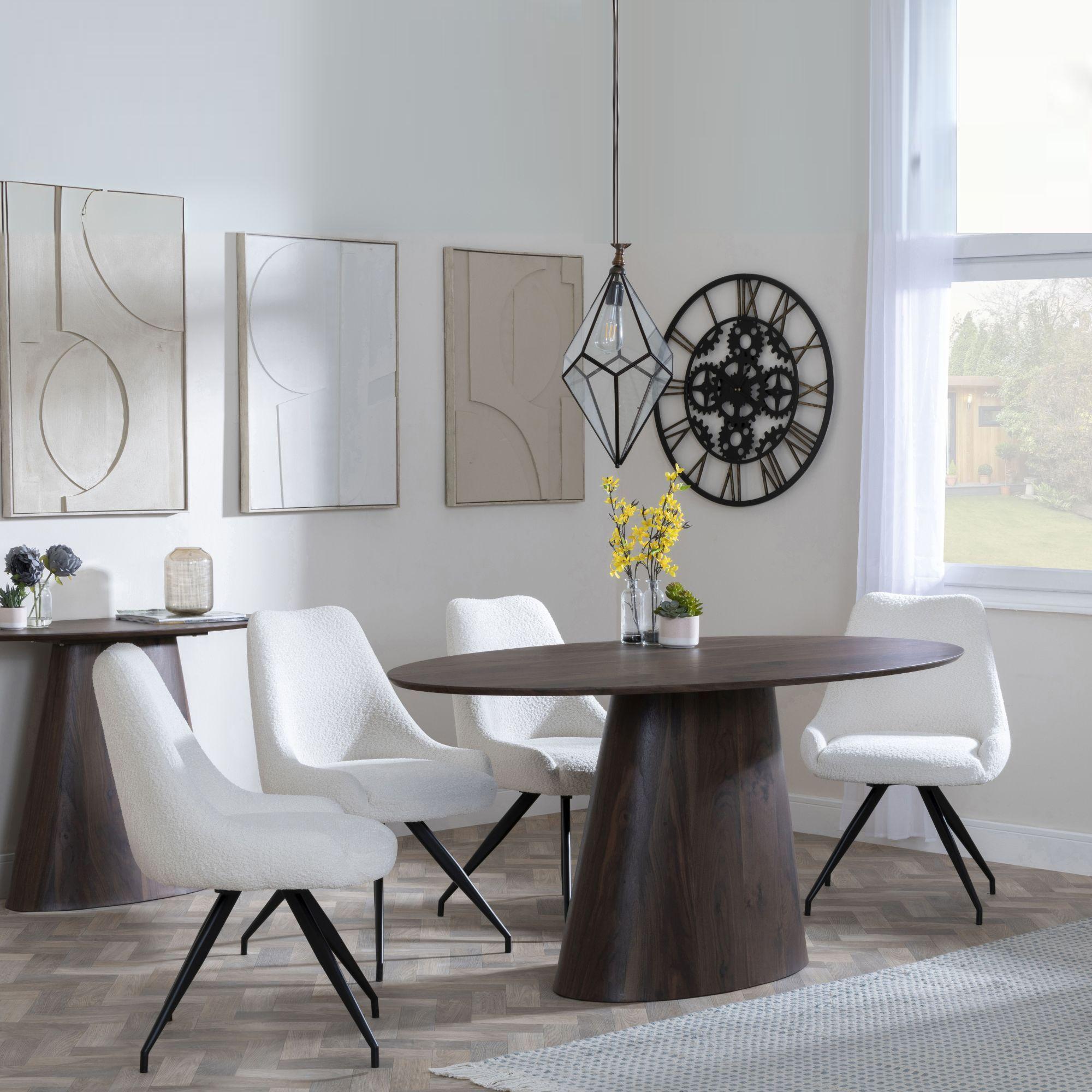 Palma Dining Set - 6 Seater - 180cm - Oval - Walnut - Arctic Dining Chairs - Cream Velvet Fabric - Swivel