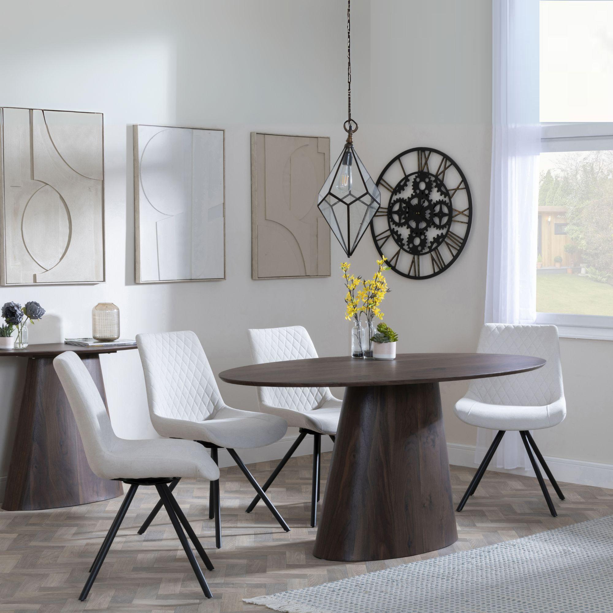 Palma Dining Set - 6 Seater - 180cm - Oval - Walnut - Boden Dining Chairs - Cream Fabric - Swivel