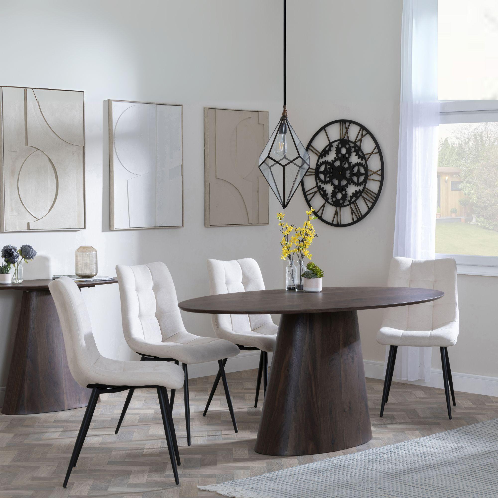 Palma Dining Set - 6 Seater - 180cm - Oval - Walnut - Corona Dining Chairs - Beige Fabric